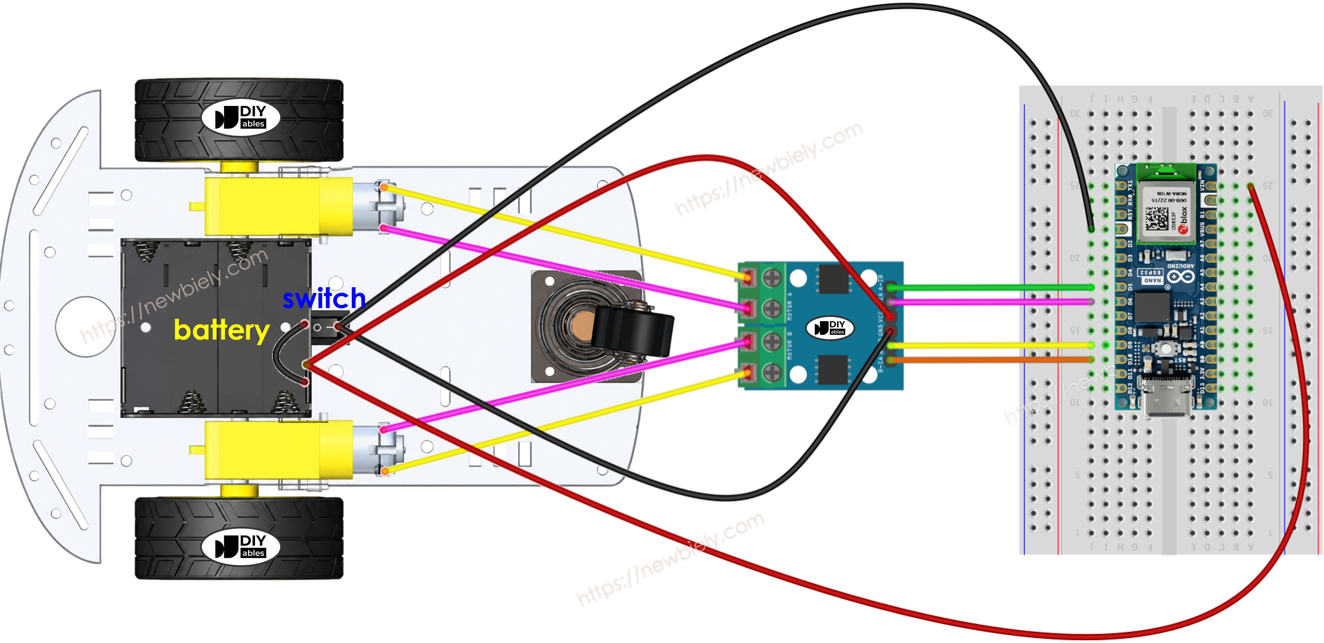 Schaltplan für Arduino Nano ESP32 2WD RC-Car