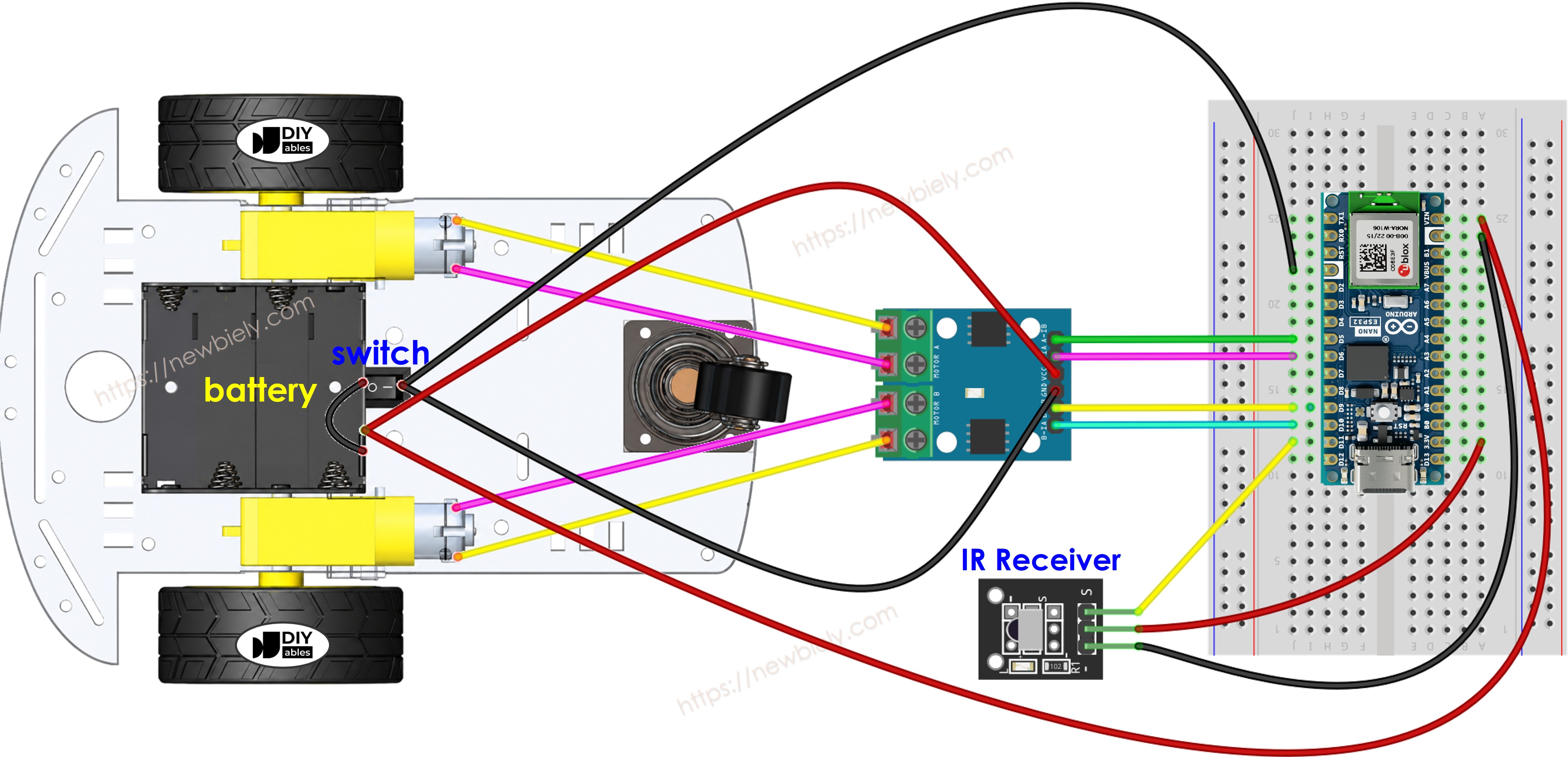 Arduino Nano ESP32 2WD Auto-Schaltplan