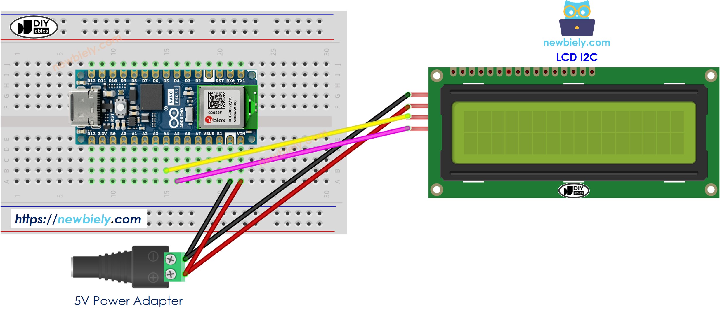 Schaltplan der 5V-Stromversorgung für Arduino Nano ESP32 LCD I2C