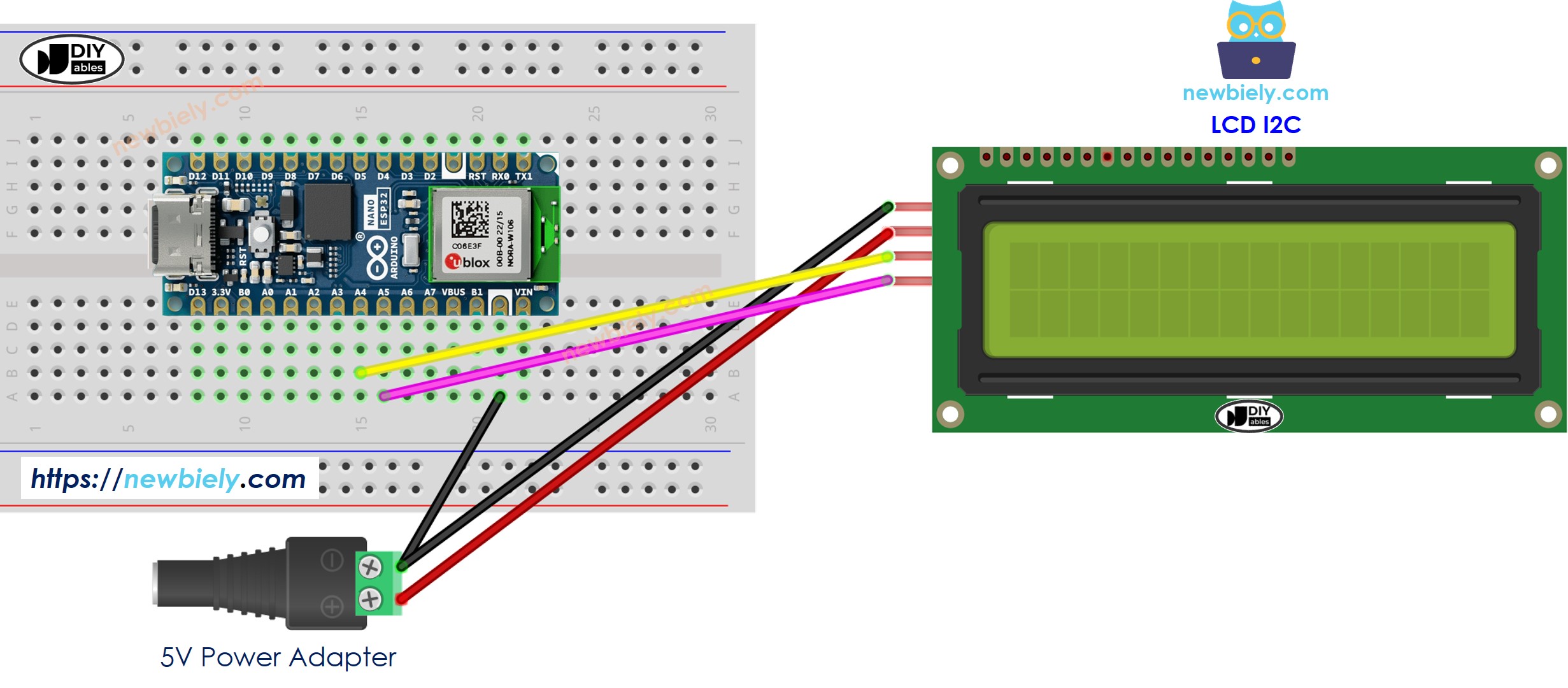 Arduino Nano ESP32 LCD I2C-Schaltplan