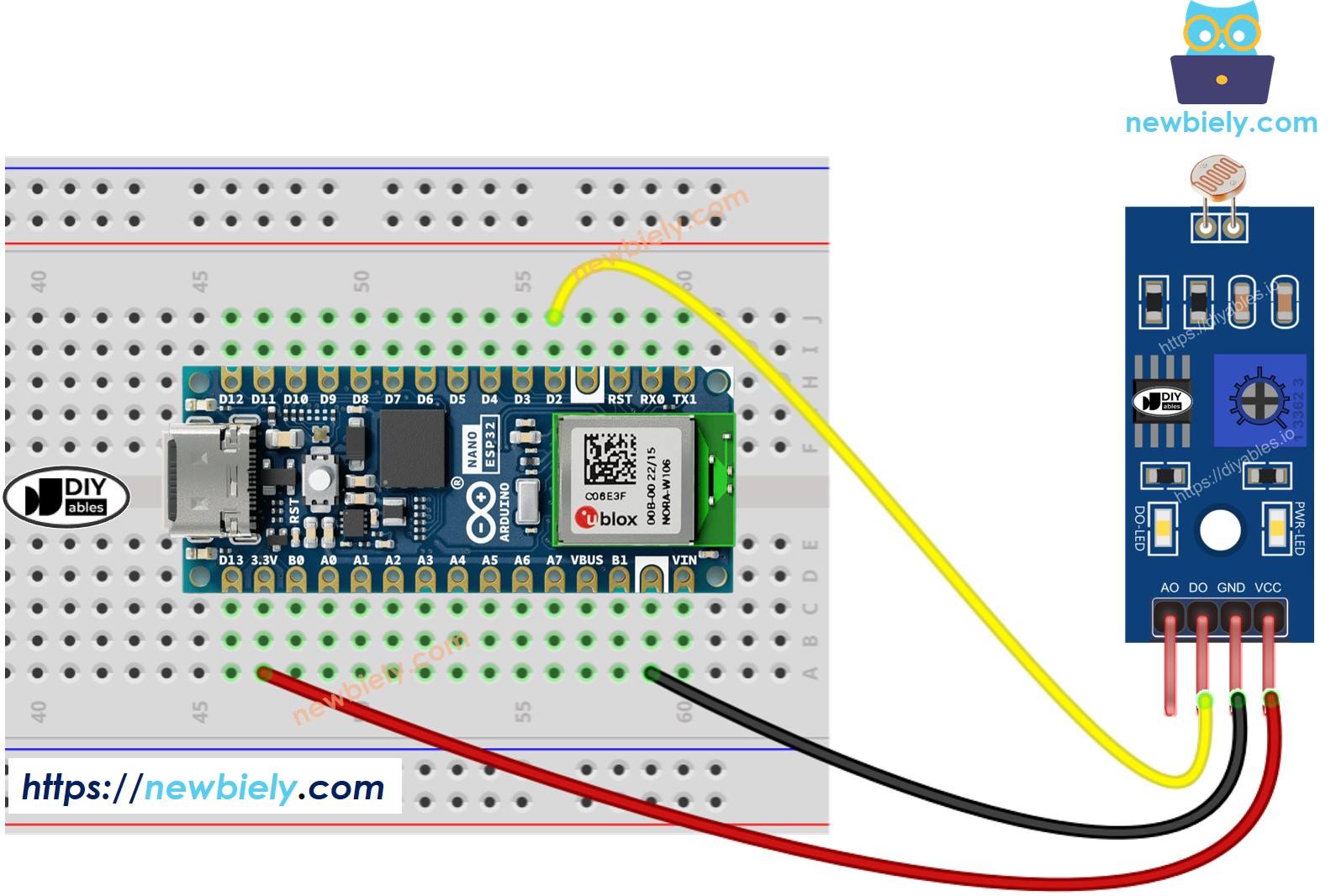 Arduino Nano ESP32 LDR-Lichtsensor-Modul Verdrahtungsdiagramm