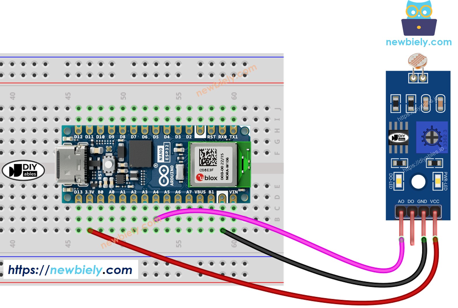 Arduino Nano ESP32 LDR-Modul Verdrahtungsdiagramm