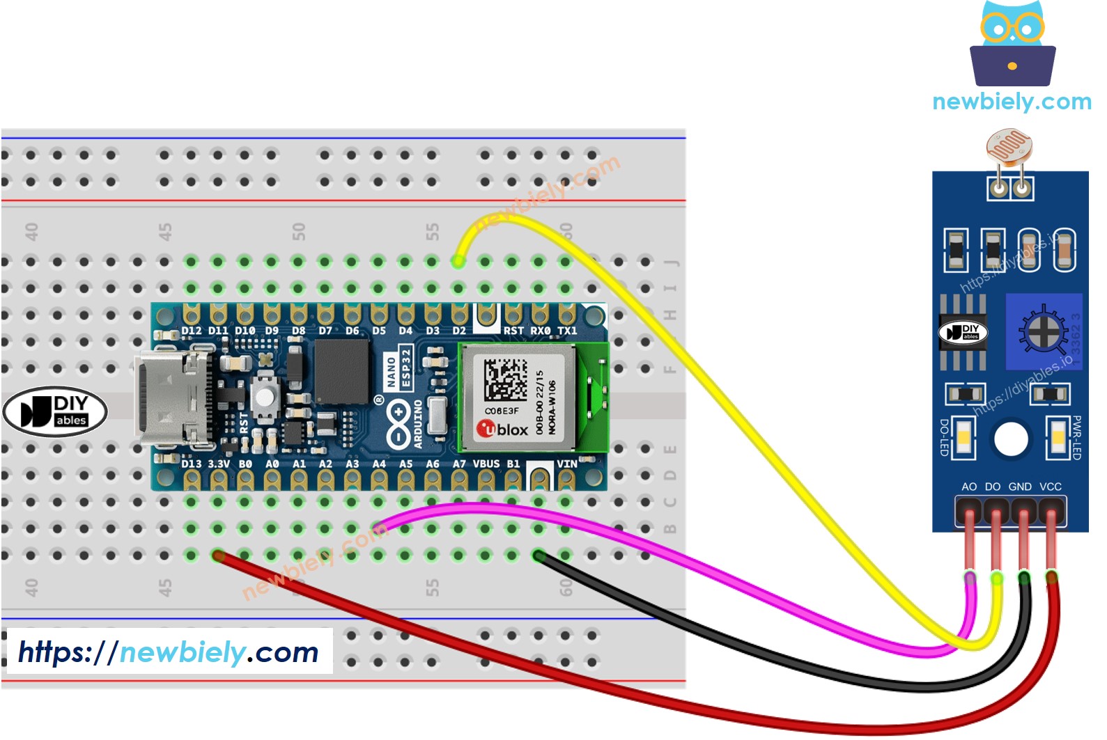 Arduino Nano ESP32 Lichtsensor-Modul Verdrahtungsdiagramm