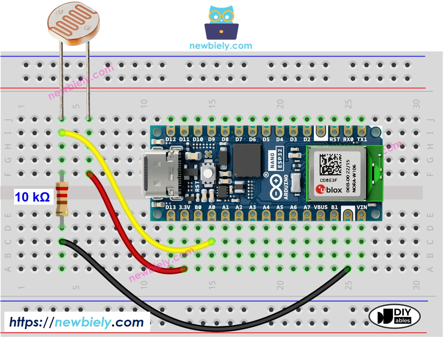 Arduino Nano ESP32 Lichtsensor-Verdrahtungsdiagramm