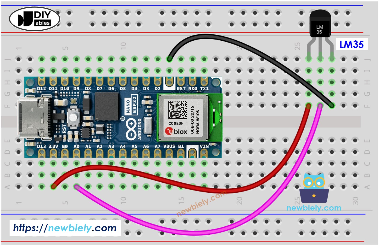 Arduino Nano ESP32 LM35-Temperatursensor Verdrahtungsdiagramm