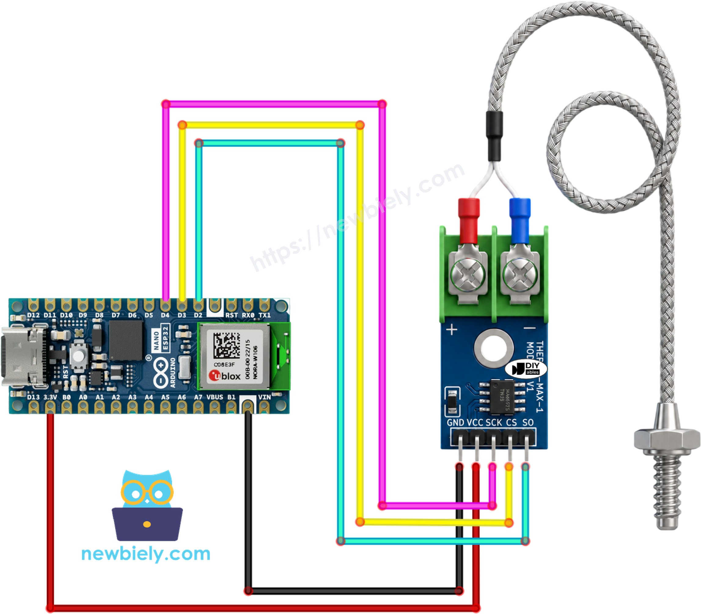 Schaltplan Arduino Nano ESP32 MAX6675 Thermoelement-Modul