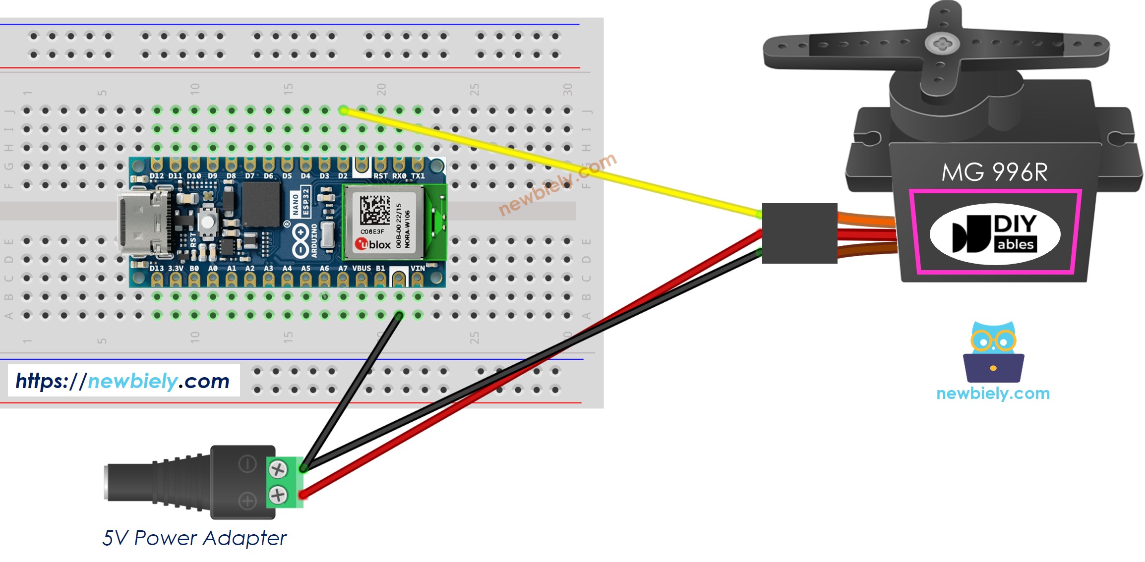 Arduino Nano ESP32 MG996R Servomotor-Verdrahtungsdiagramm