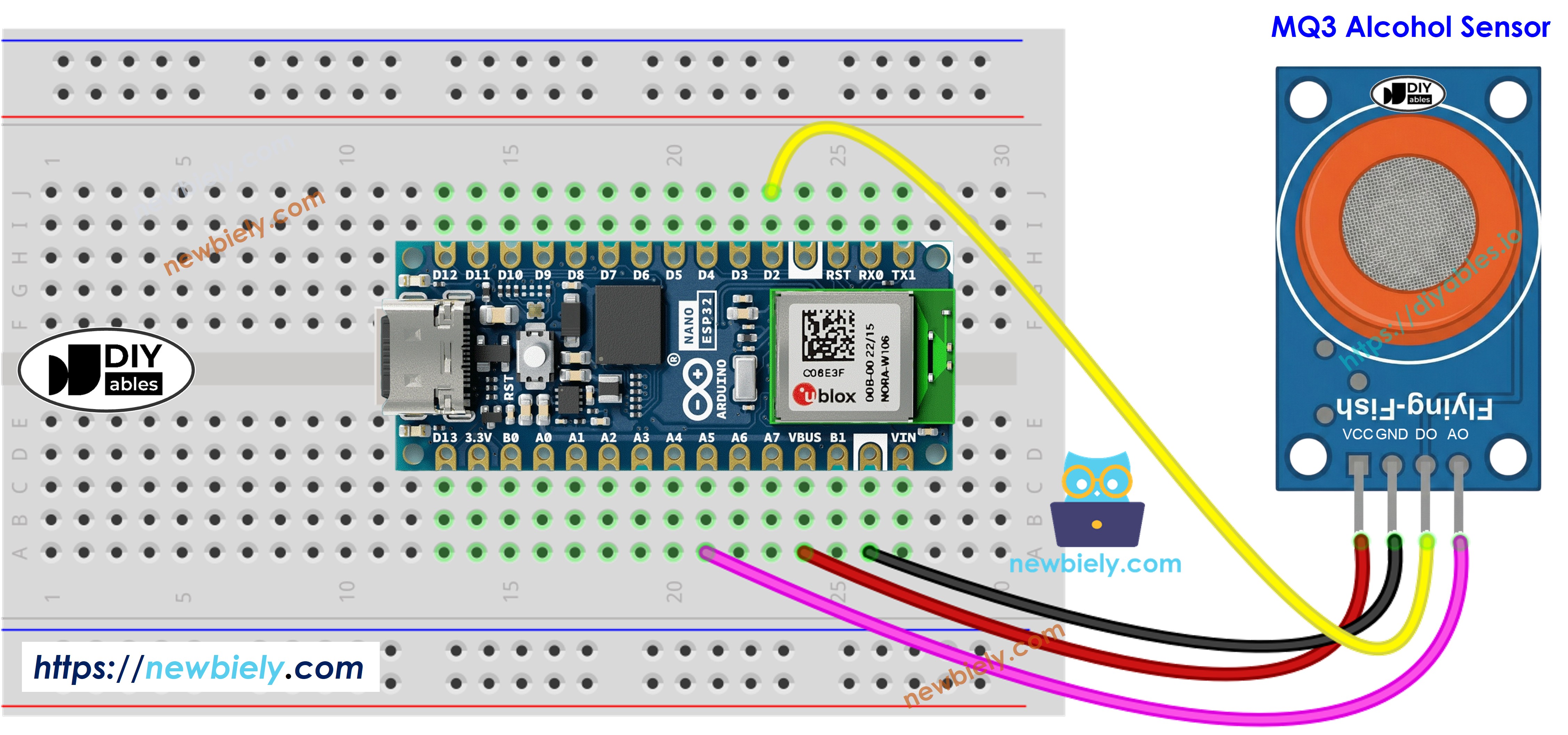 Arduino Nano ESP32 MQ-3 Alkoholsensor-Schaltplan
