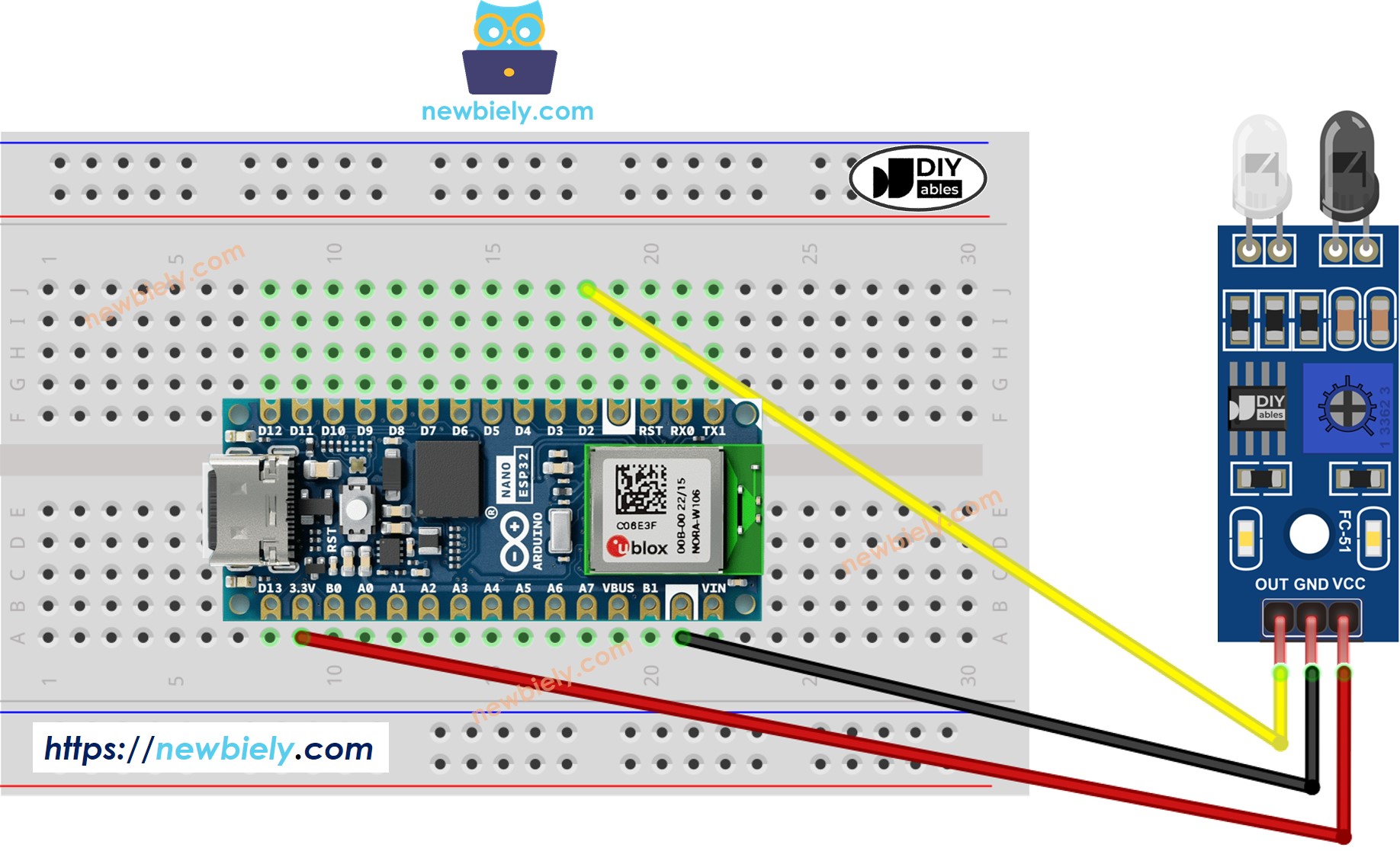 Arduino Nano ESP32 IR-Hindernisvermeidungssensor-Schaltplan