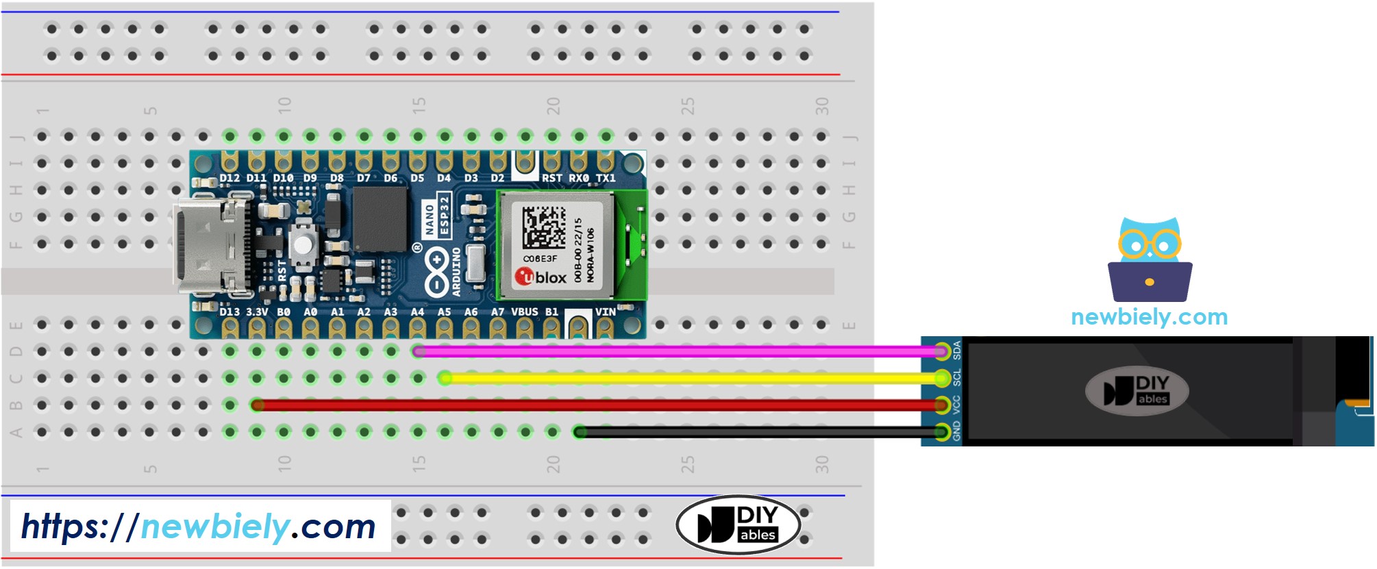 Arduino Nano ESP32 OLED 128x32 Verdrahtungsdiagramm