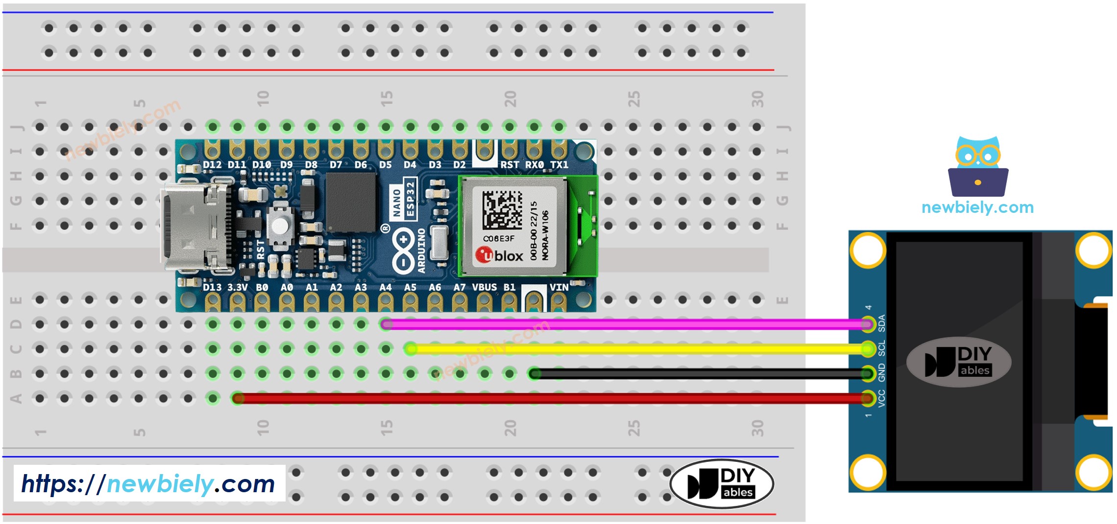 Arduino Nano ESP32 OLED Verdrahtungsdiagramm