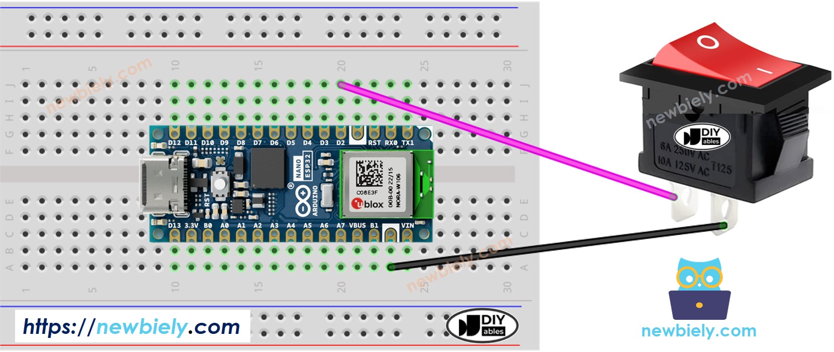 Arduino Nano ESP32 Ein/Aus-Schalter Verdrahtungsdiagramm
