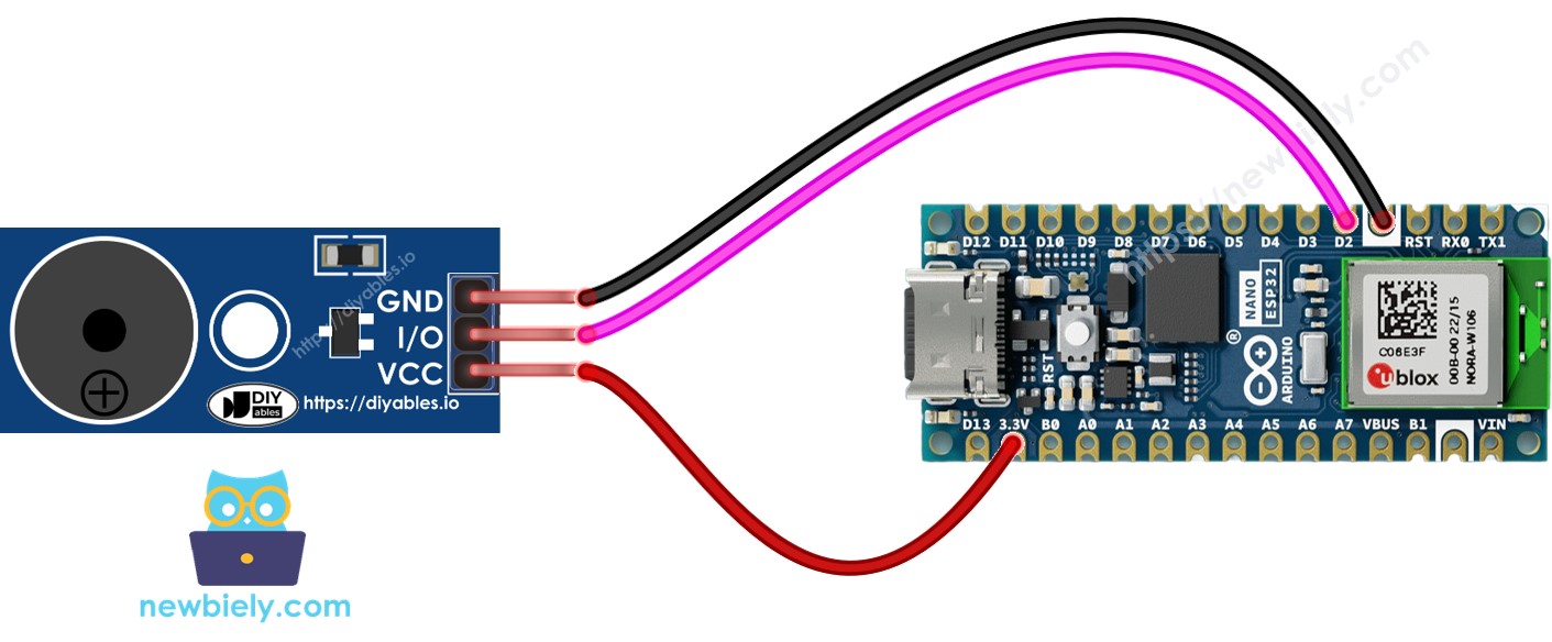 Arduino Nano ESP32 Piezo-Buzzer-Modul Verdrahtungsdiagramm