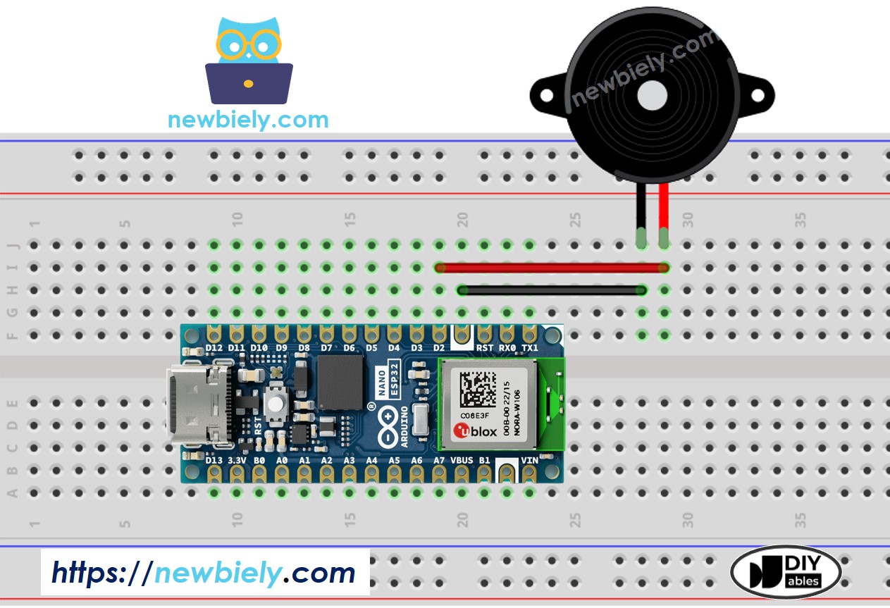 Arduino Nano ESP32 Piezo-Buzzer Verdrahtungsdiagramm