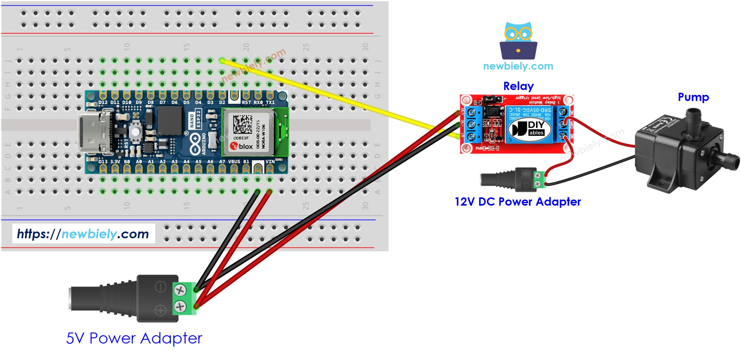 Schaltplan zur Pumpenverdrahtung mit Arduino Nano ESP32