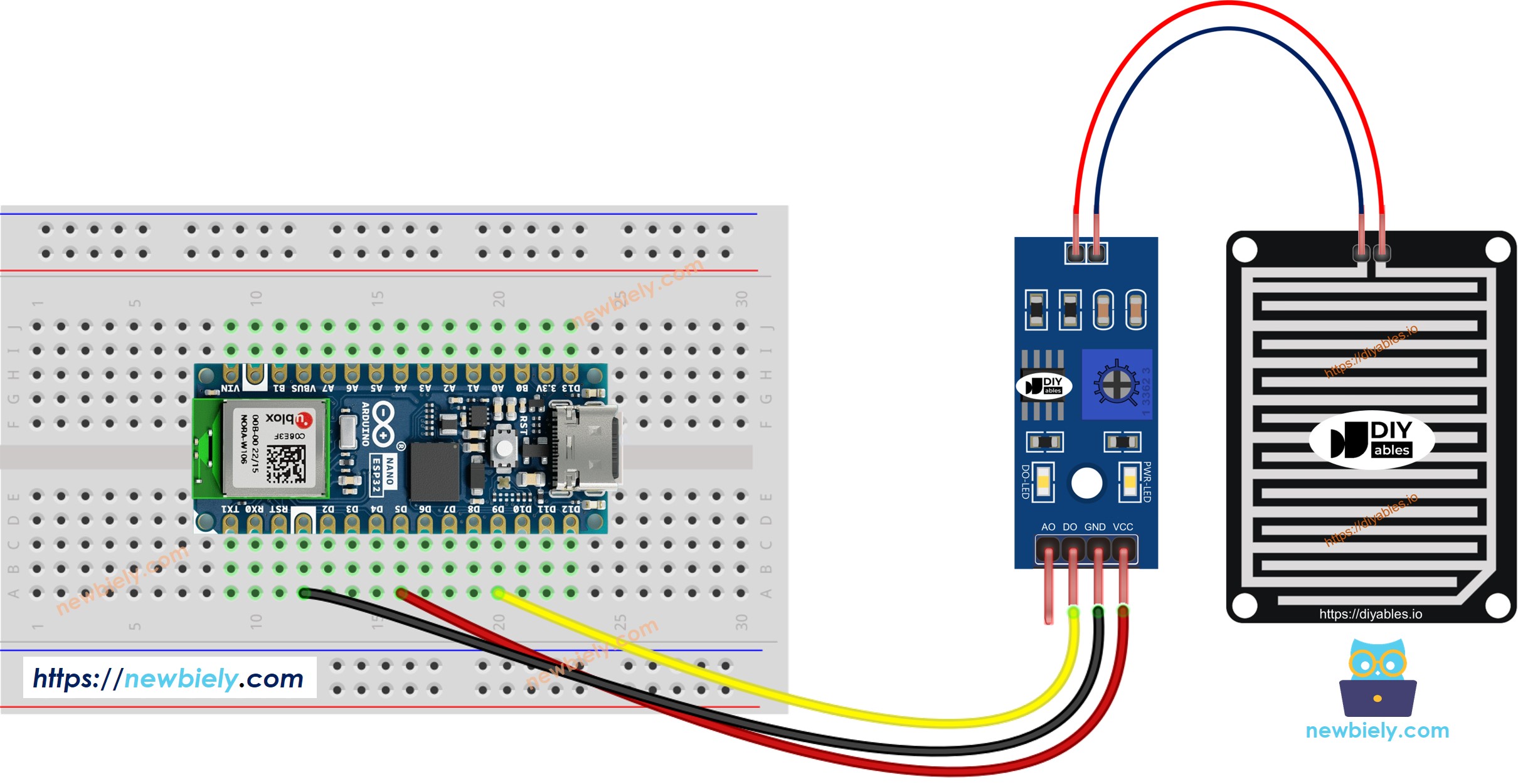 Arduino Nano ESP32 Regen-Sensor-Verdrahtungsdiagramm