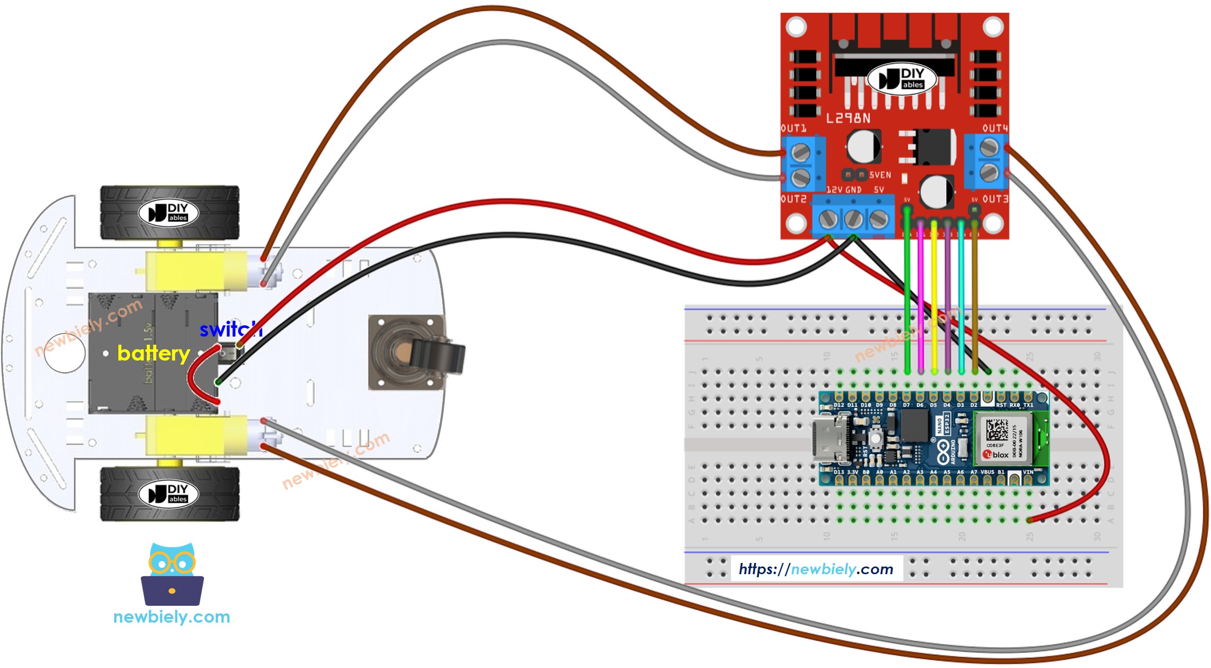 Schaltplan für Arduino Nano ESP32 2WD RC-Car
