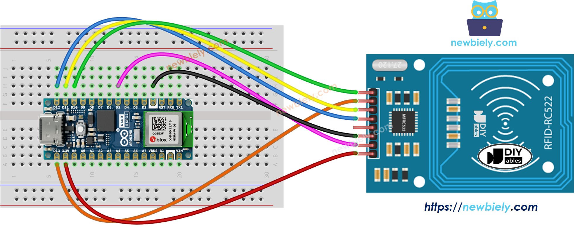 Arduino Nano ESP32 RFID RC522 Schaltplan