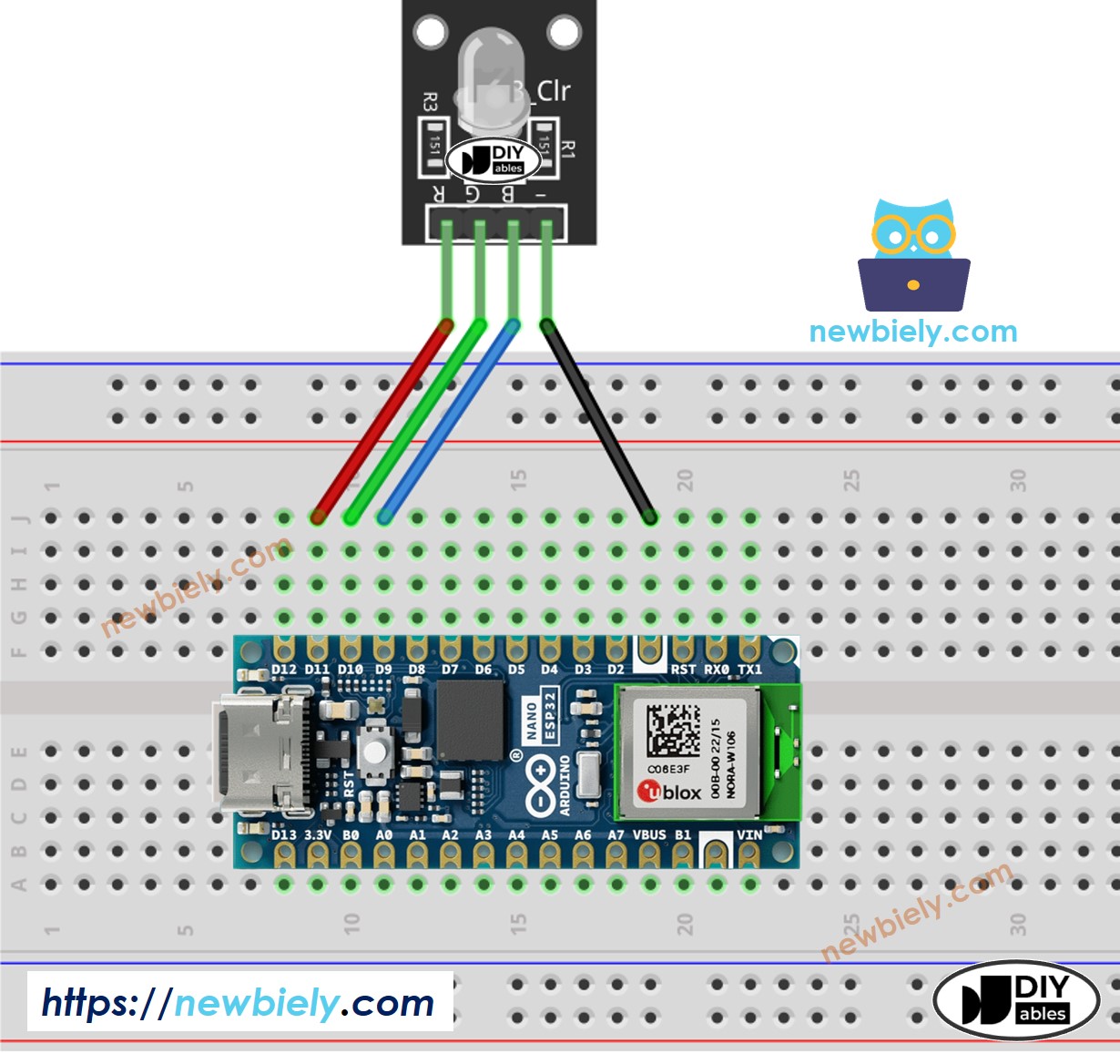 Arduino Nano ESP32 RGB-LED-Modul Verdrahtungsdiagramm