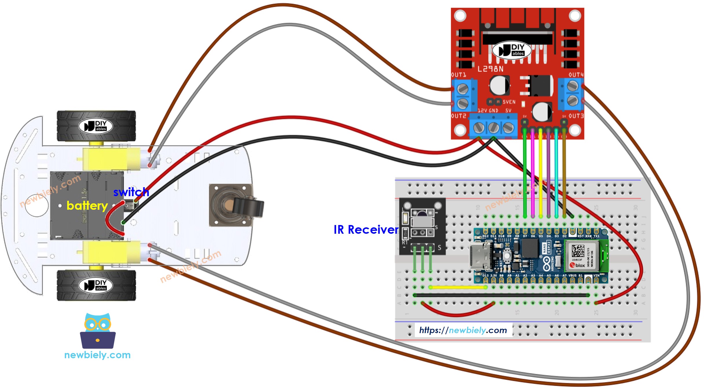 Arduino Nano ESP32 2WD Auto-Schaltplan