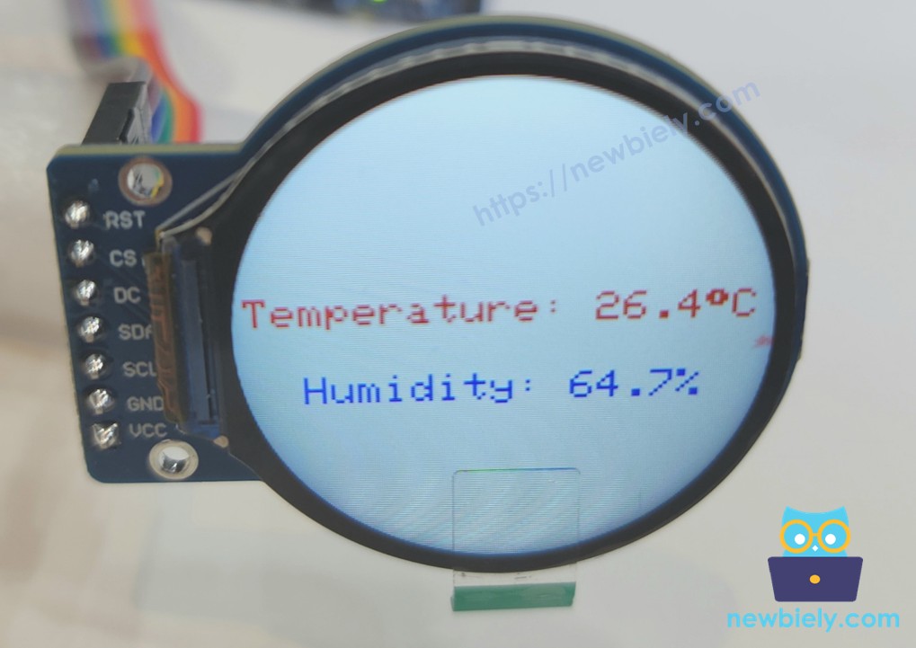 Arduino Nano ESP32 rundes TFT-LCD-Display zeigt Text und Zahlen