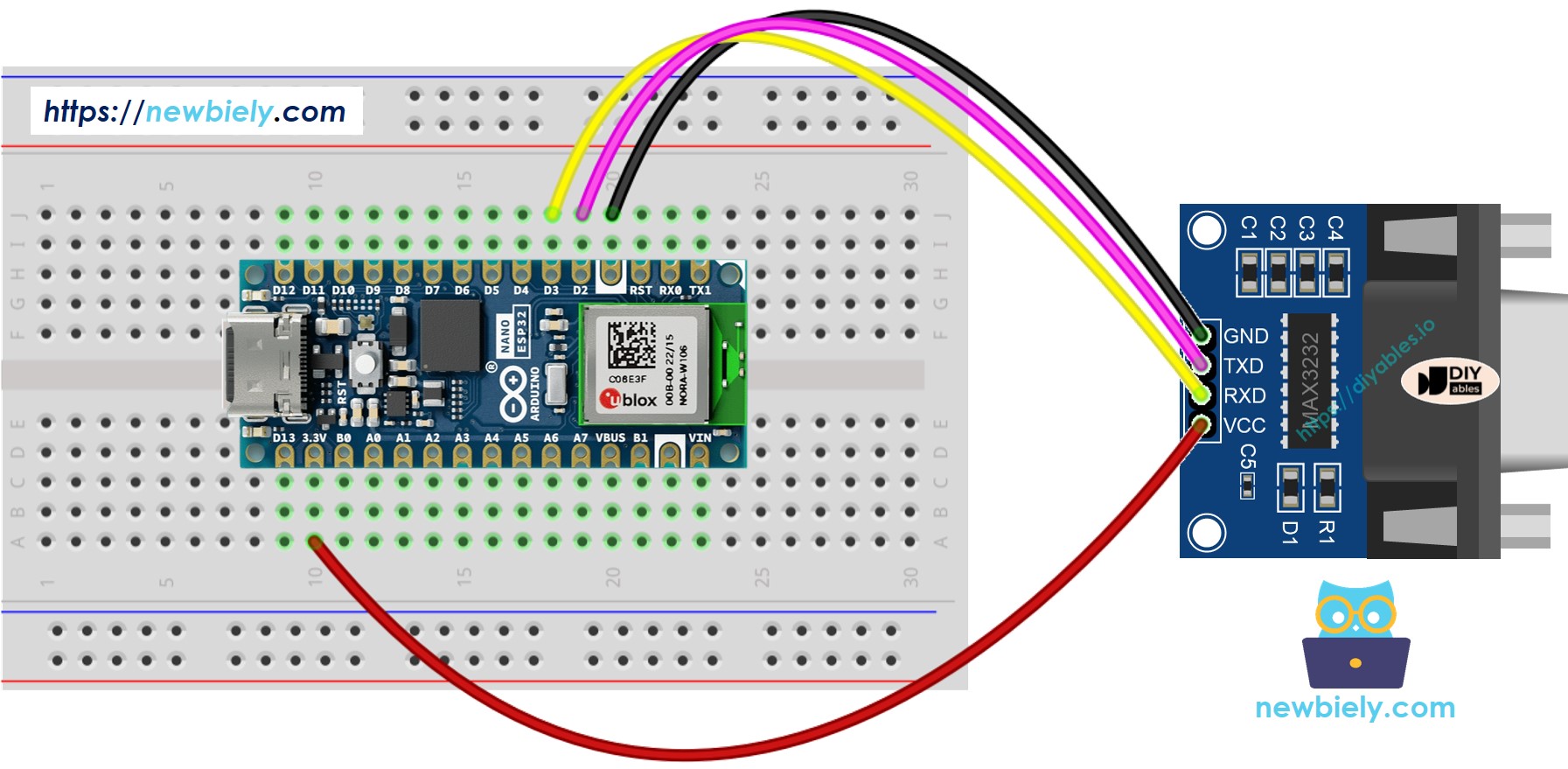 Arduino Nano ESP32 TTL-zu-RS232 Verdrahtungsdiagramm
