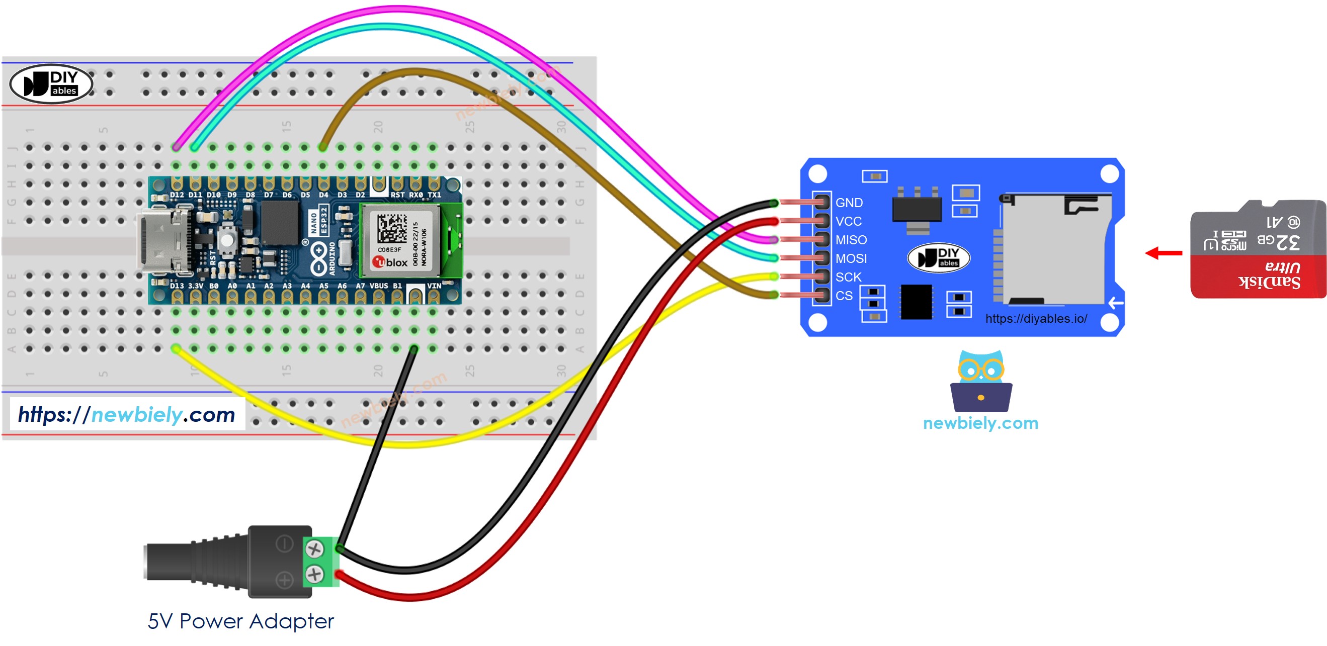 Arduino Nano ESP32 Micro-SD-Kartenmodul Schaltplan der externen Stromversorgung