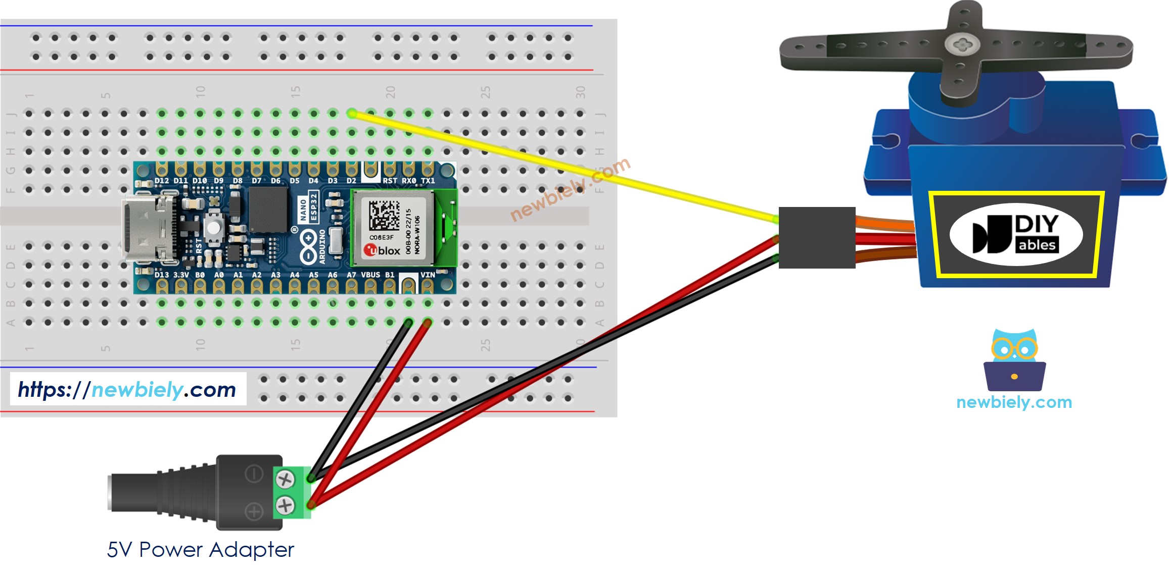 Schaltplan der externen Stromversorgung für den Servomotor am Arduino Nano ESP32