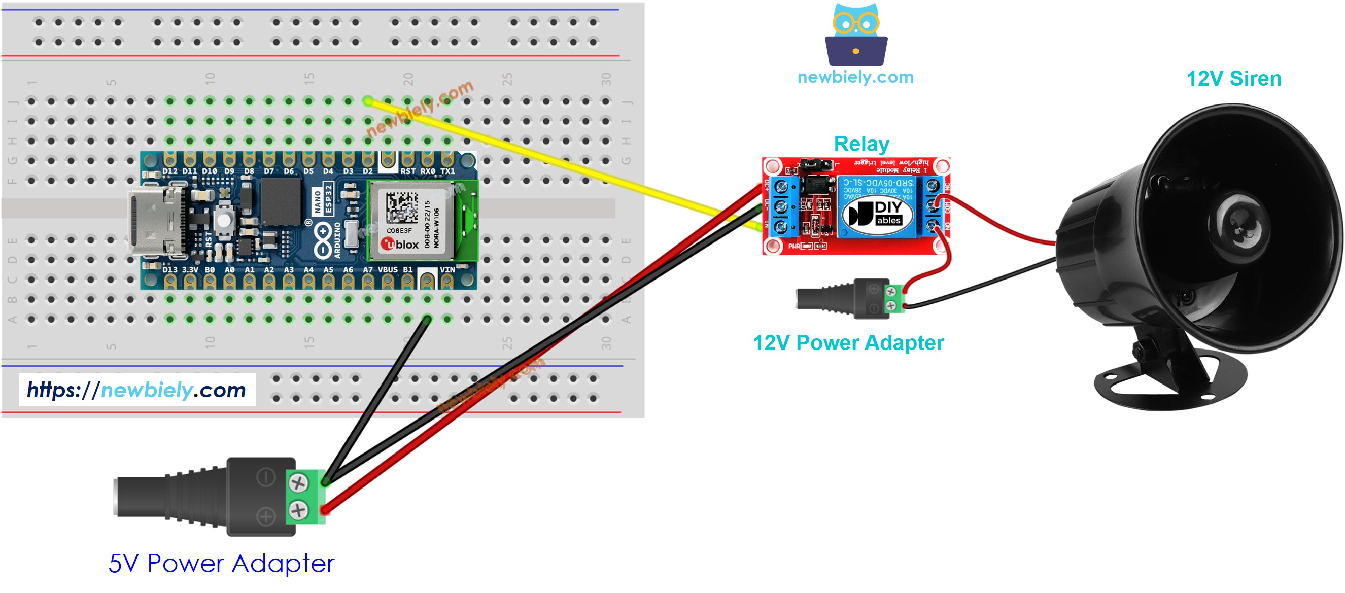 Arduino Nano ESP32 12-V-Sirene Schaltplan