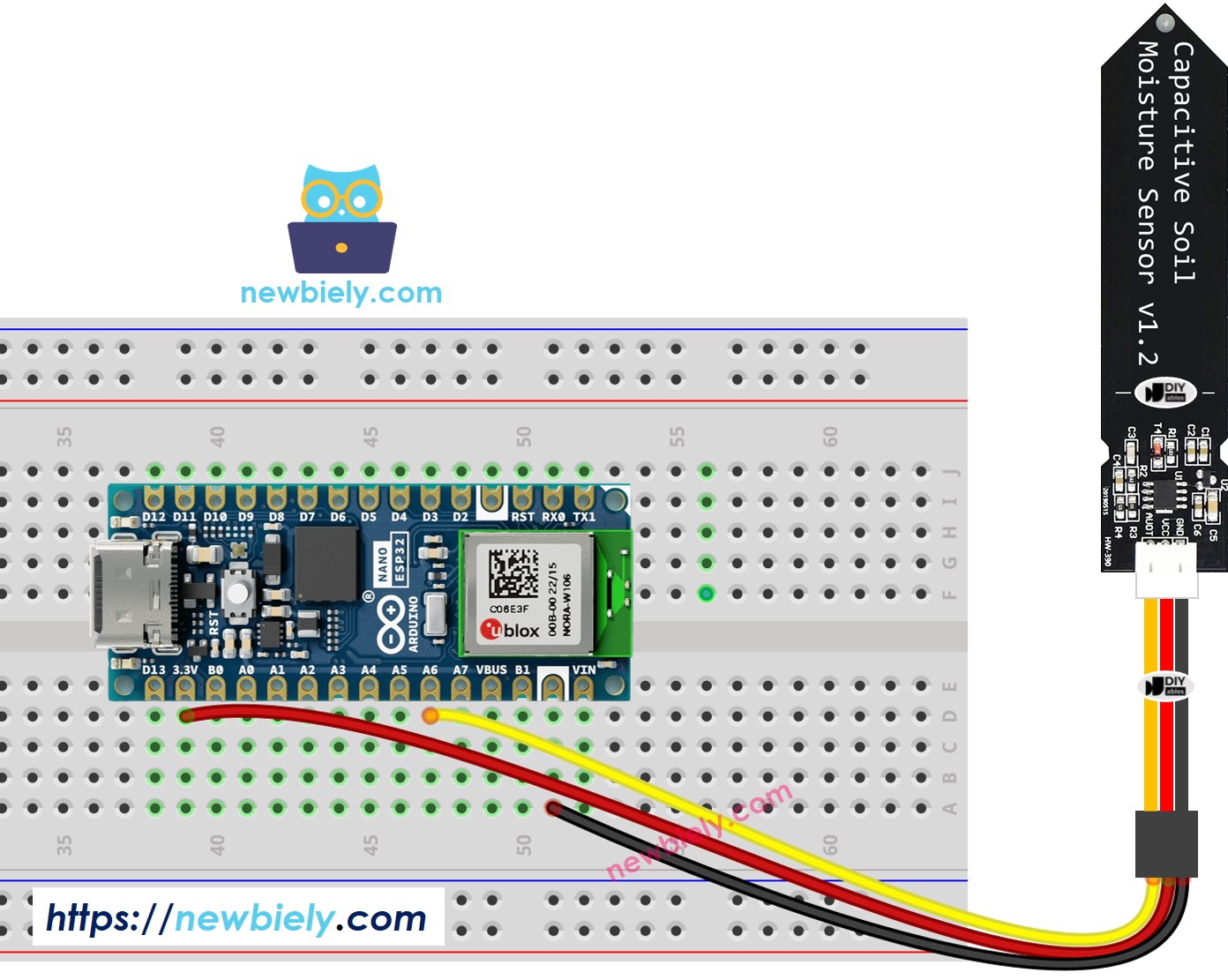 Arduino Nano ESP32 Bodenfeuchtigkeitssensor Verdrahtungsdiagramm
