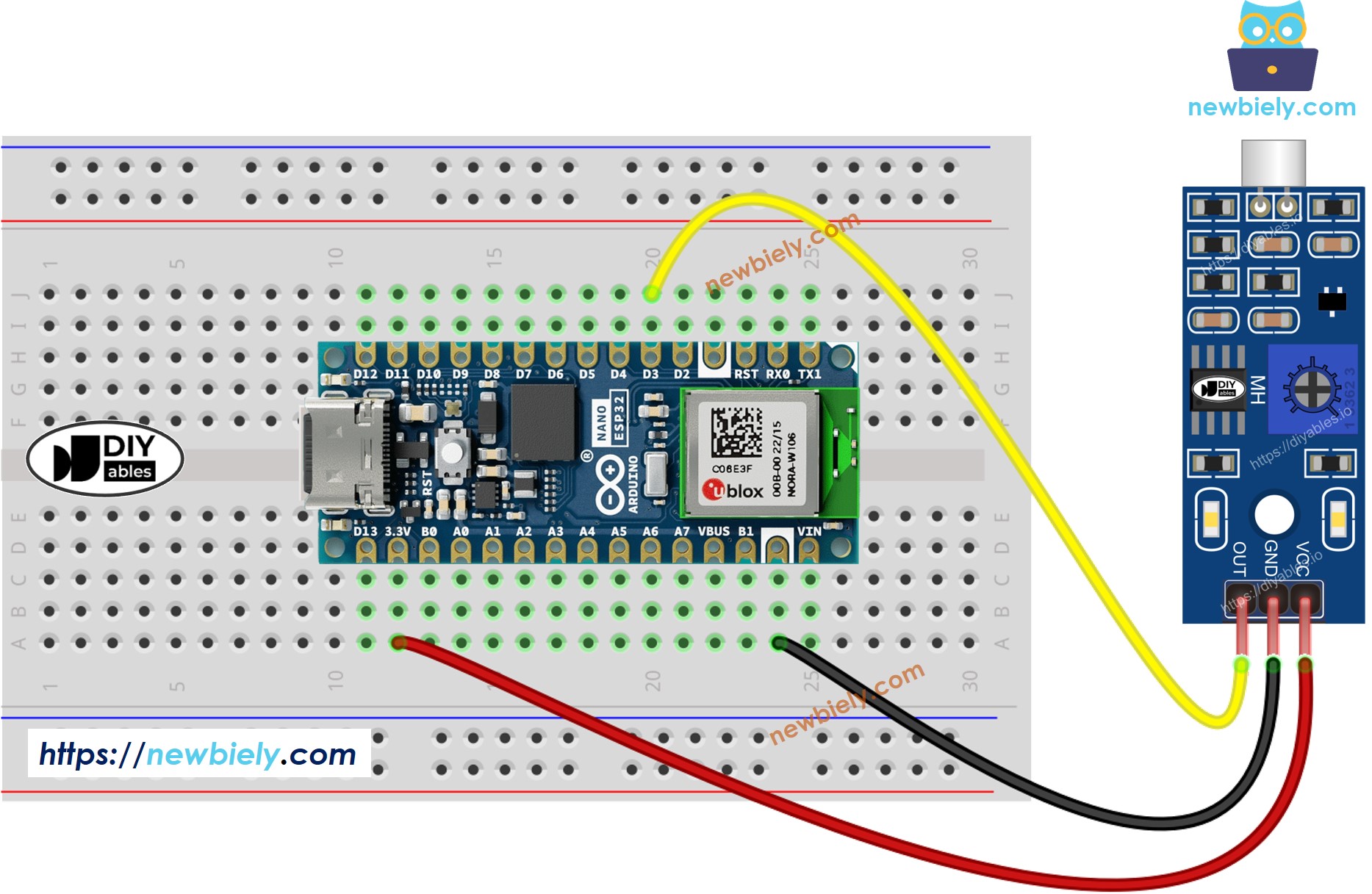 Arduino Nano ESP32 Schallsensor-Verdrahtungsdiagramm