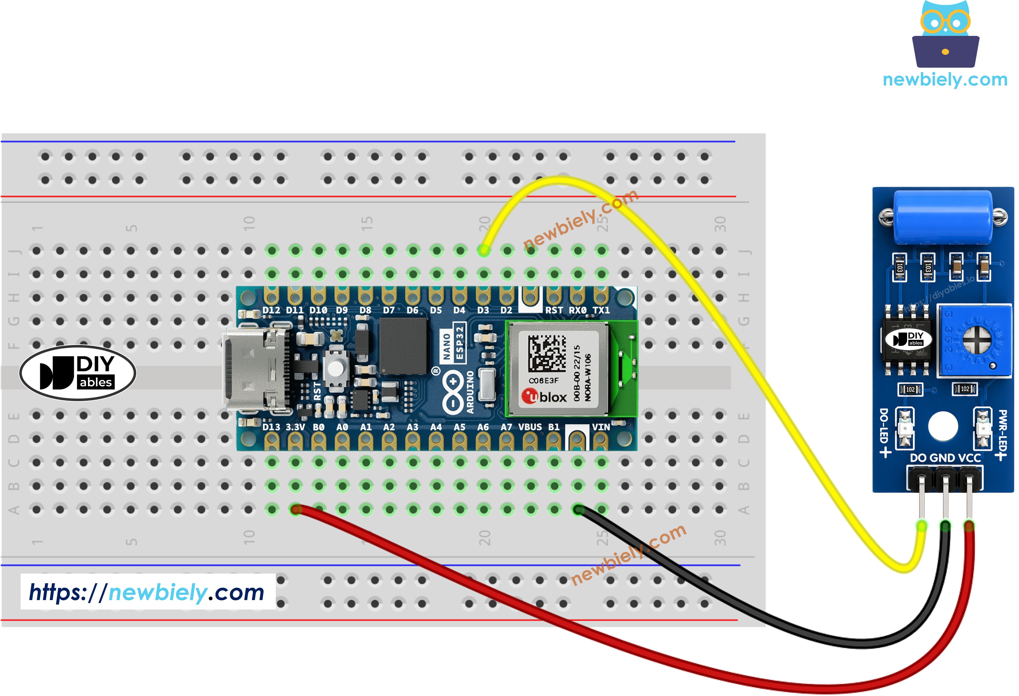 Schaltplan Arduino Nano ESP32 SW-420 Vibrationssensor