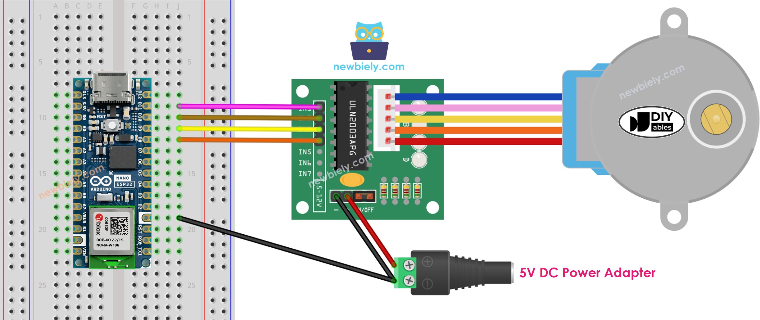 Arduino Nano ESP32 Schrittmotor ULN2003-Treiber Schaltplan