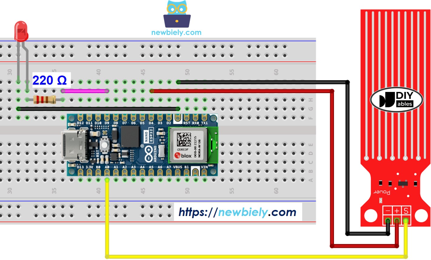 Arduino Nano ESP32 Wassersensor LED-Schaltplan
