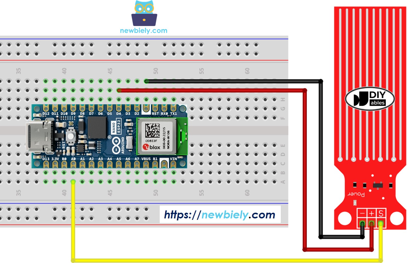 Arduino Nano ESP32 Wassersensor Verdrahtungsdiagramm