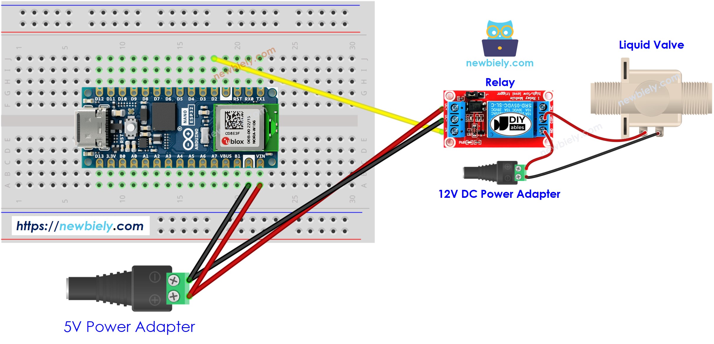 Arduino Nano ESP32 Wasserventil-Verdrahtungsdiagramm