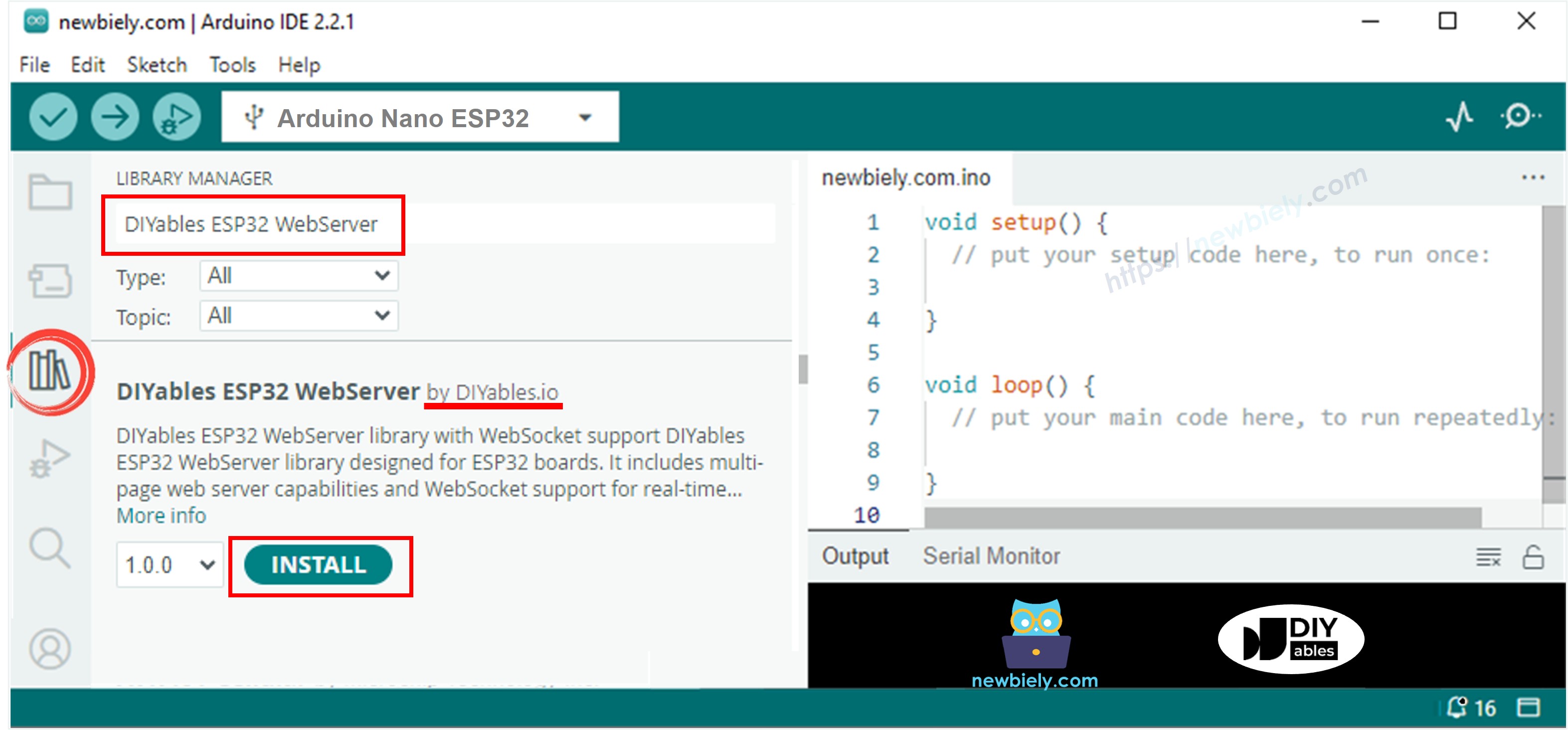 Arduino Nano ESP32 DIYables ESP32 WebServer-Bibliothek