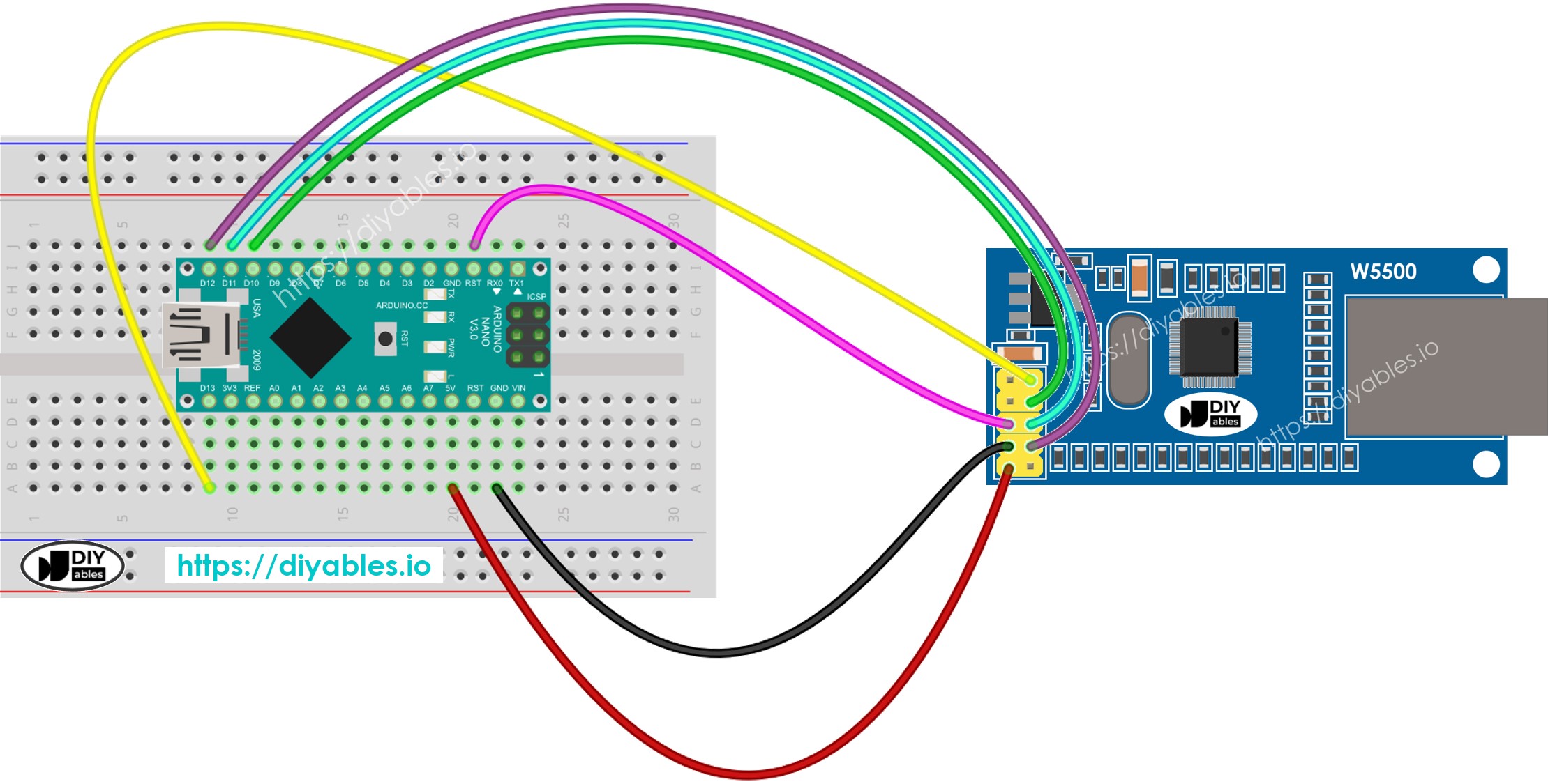 Arduino Nano Ethernet-Modul Verdrahtungsdiagramm