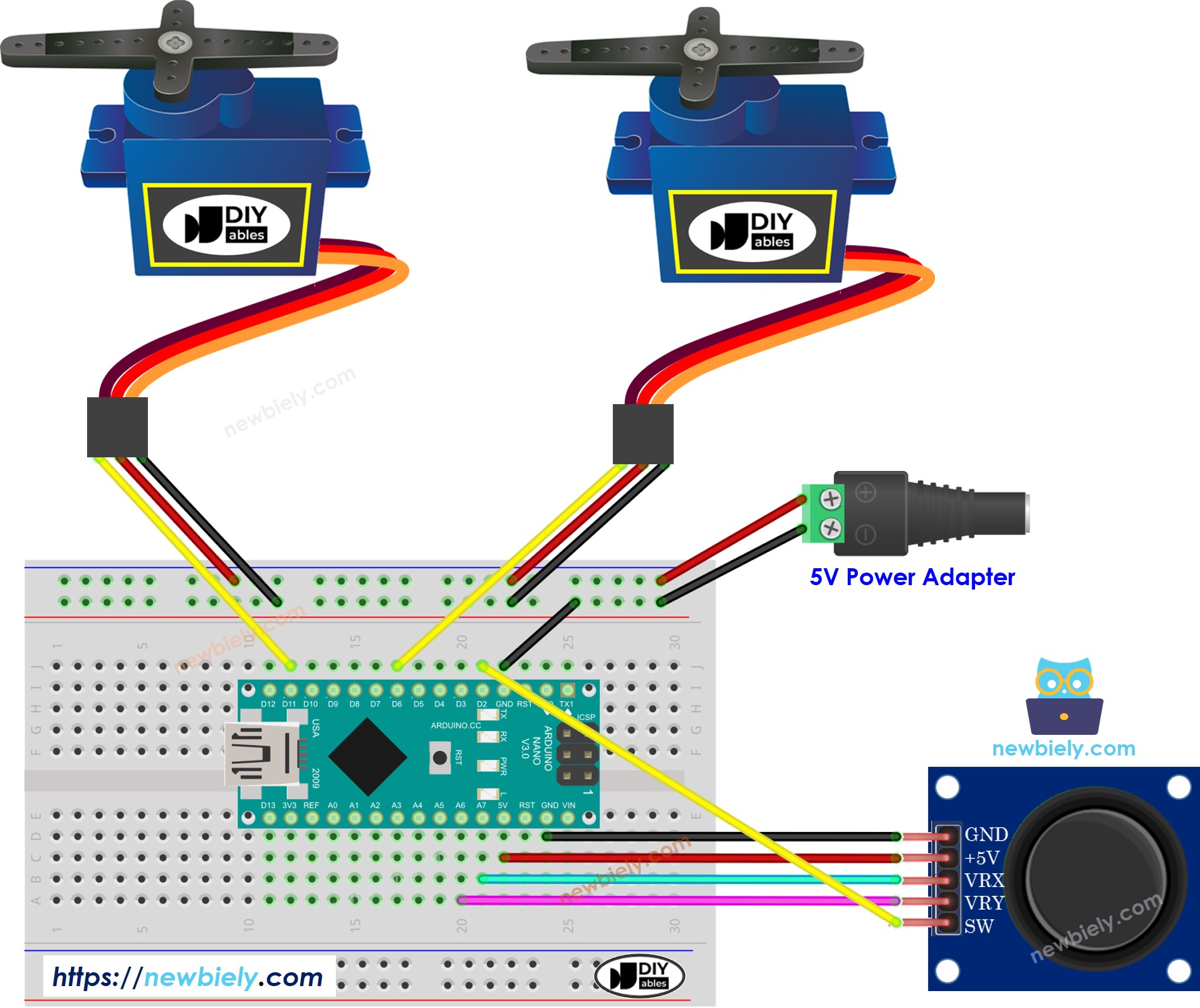 Arduino Nano Joystick Servo-Motor-Schaltplan