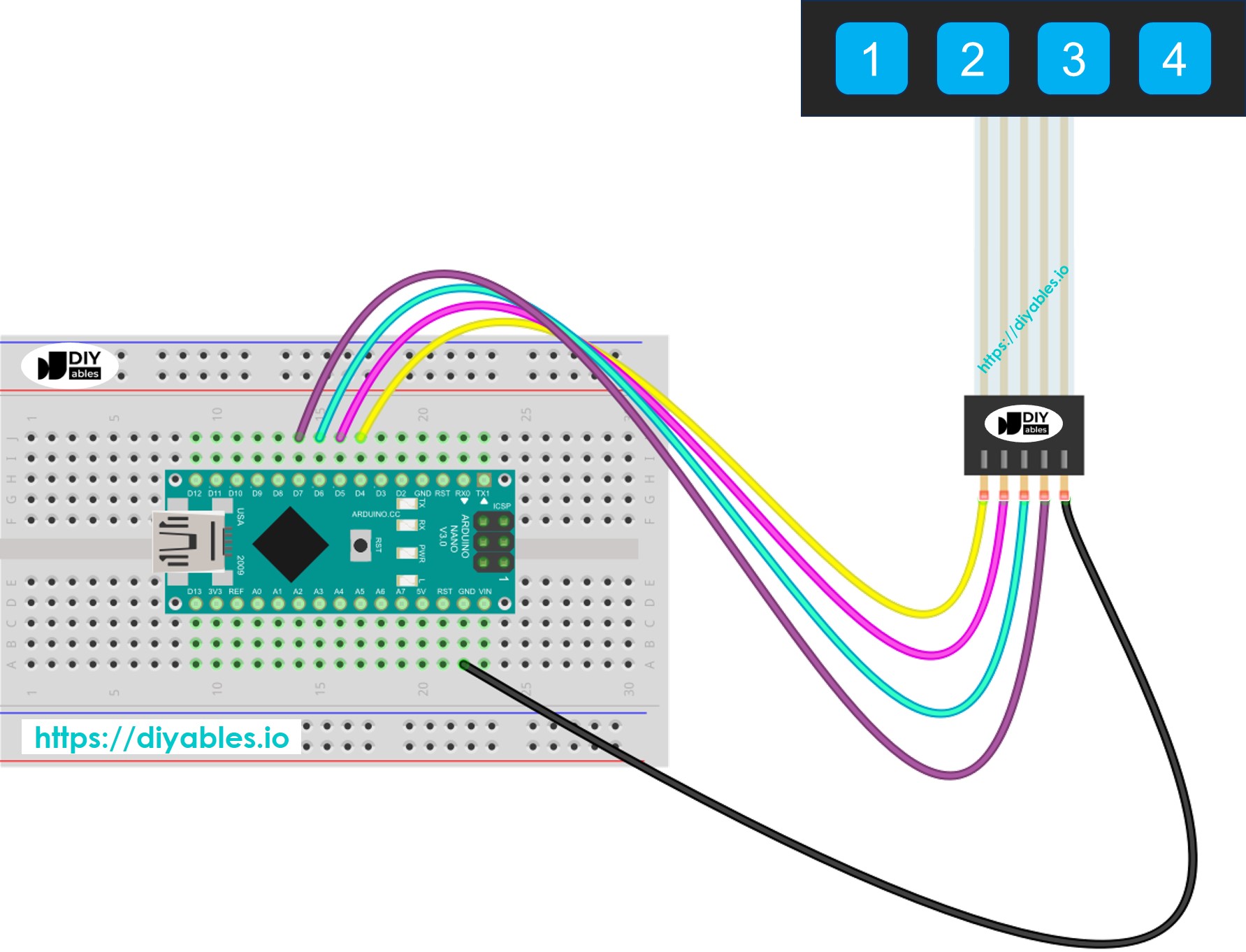 Arduino Nano Tastaturfeld 1x4 Verdrahtungsdiagramm
