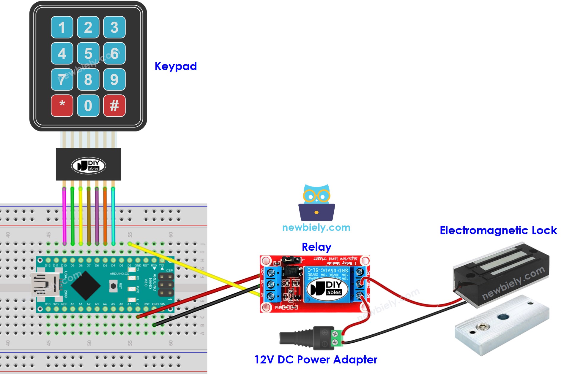 Arduino Nano, Tastenfeld, Verdrahtungsdiagramm für elektromagnetisches Türschloss