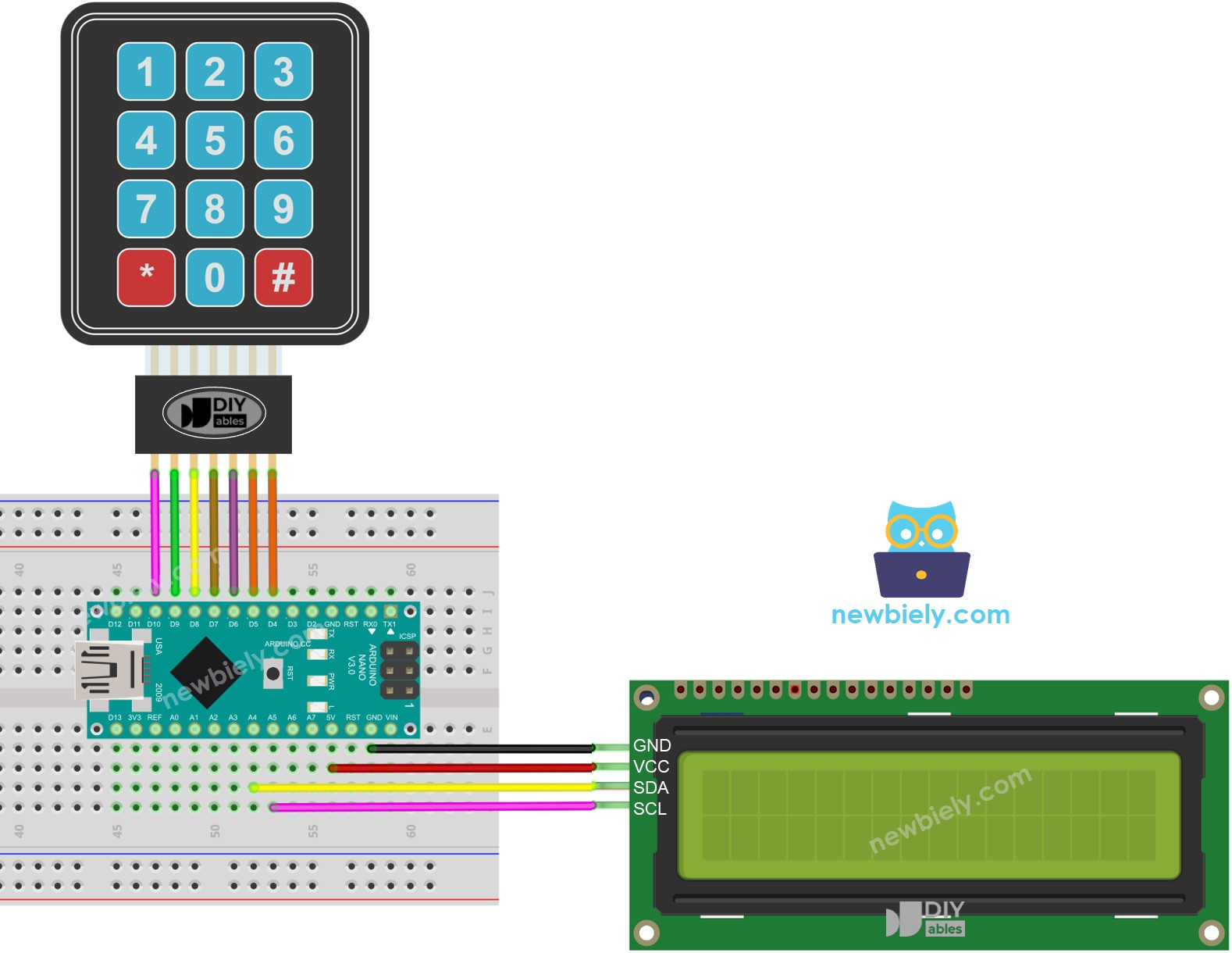 Arduino Nano Tastatur- und LCD-Verdrahtungsdiagramm