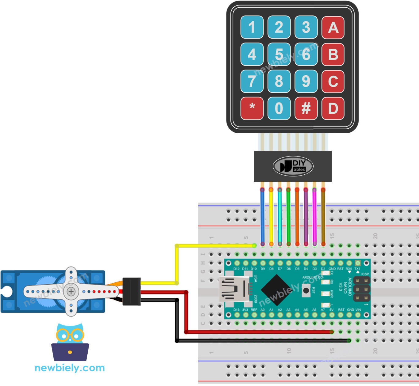 Arduino Nano Keypad Servomotor Verdrahtungsdiagramm