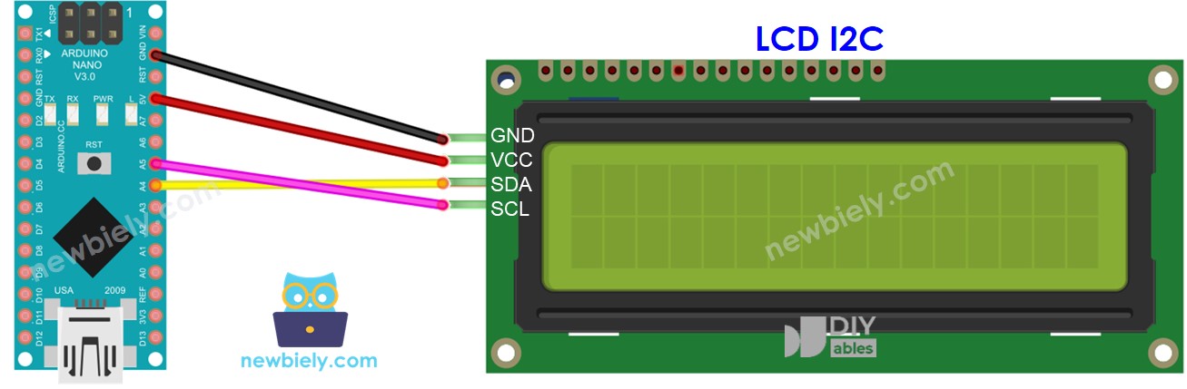 Arduino Nano LCD I²C-Verdrahtungsdiagramm