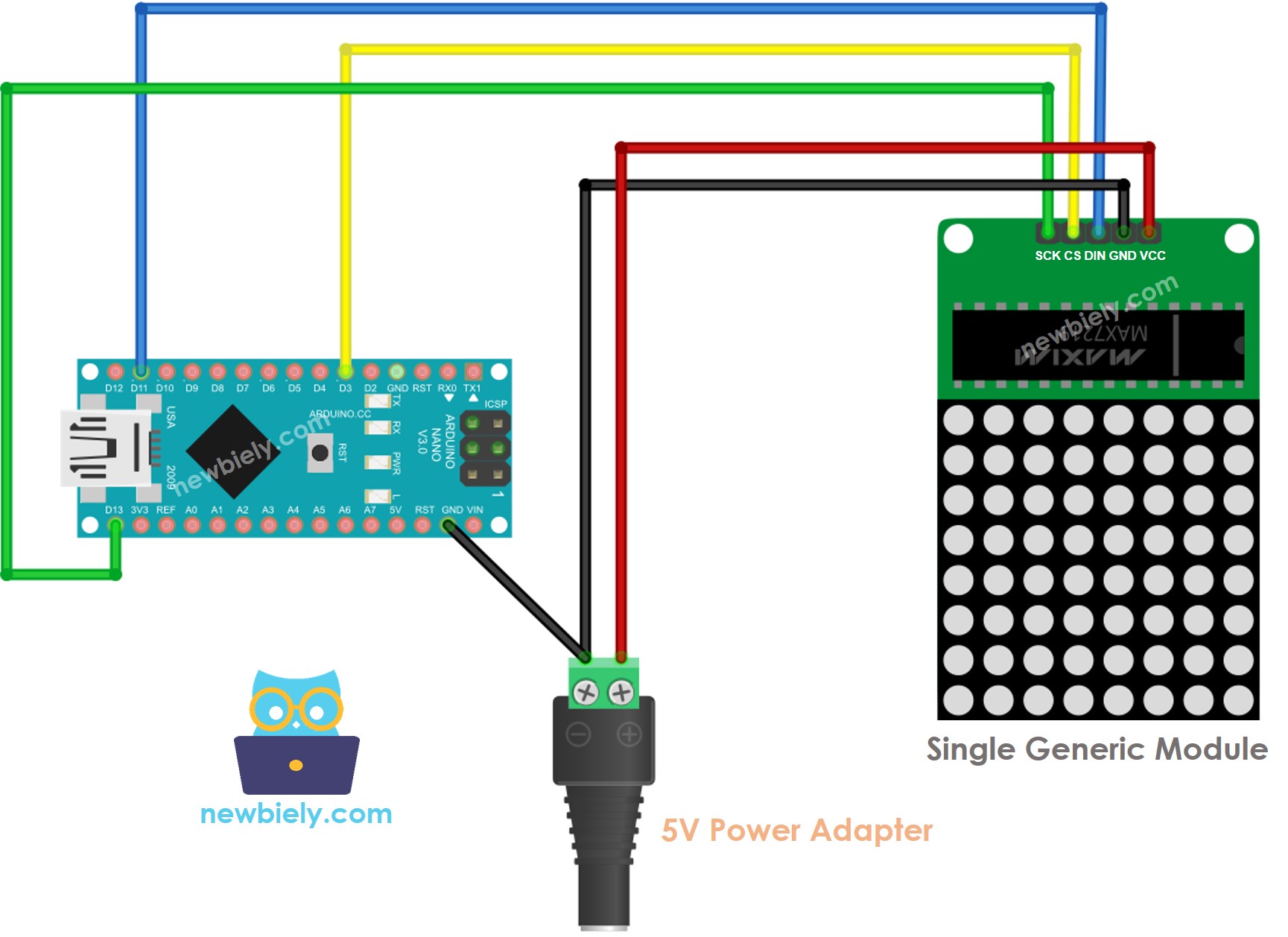 Arduino Nano 8x8 LED-Matrix – Allgemeines Verdrahtungsschema