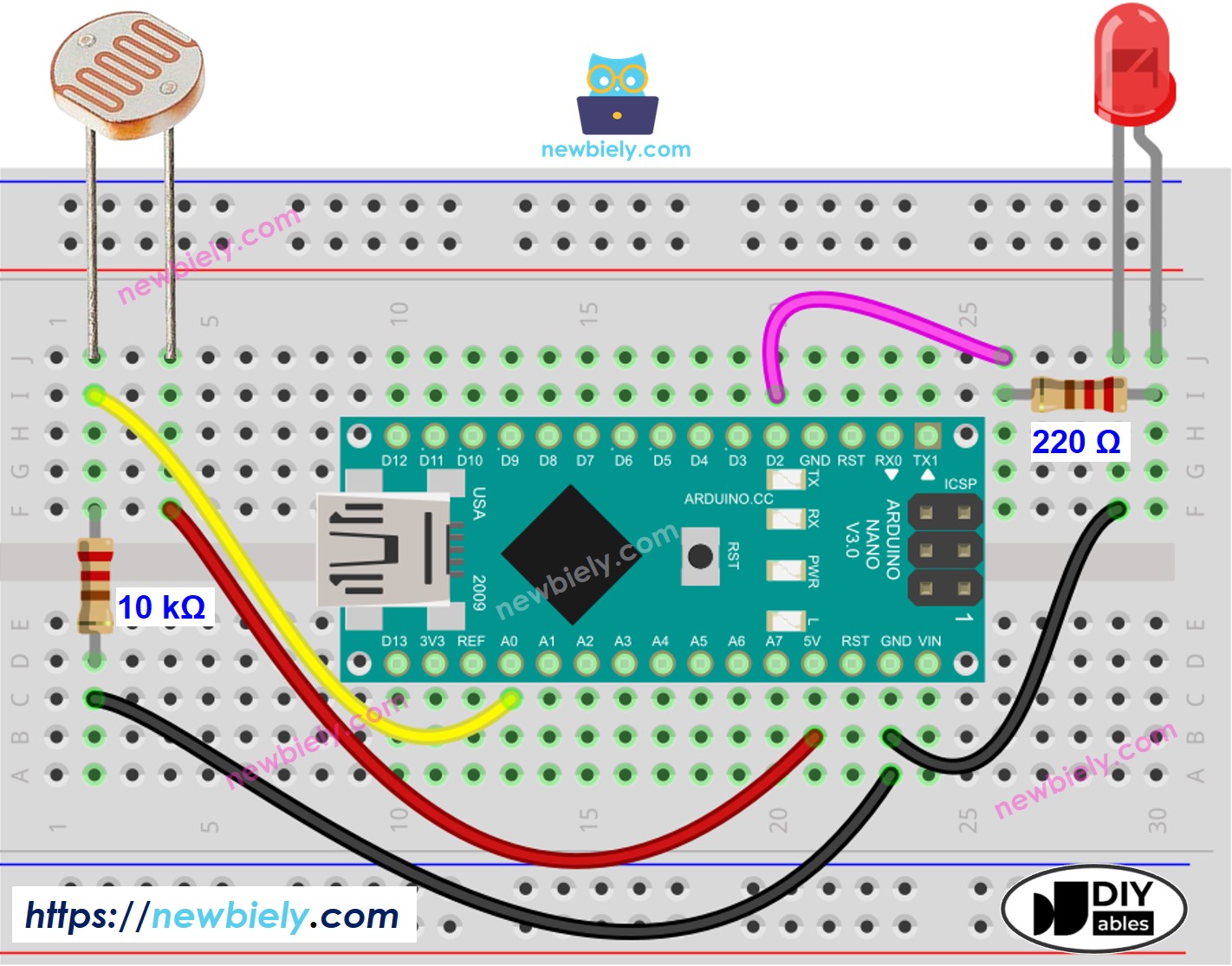Arduino Nano Lichtsensor LED Verdrahtungsdiagramm