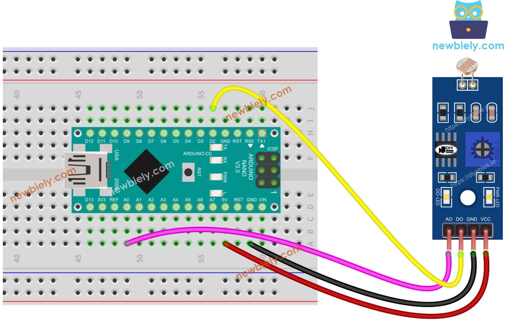 Verdrahtungsdiagramm des Arduino Nano Lichtsensor-Moduls