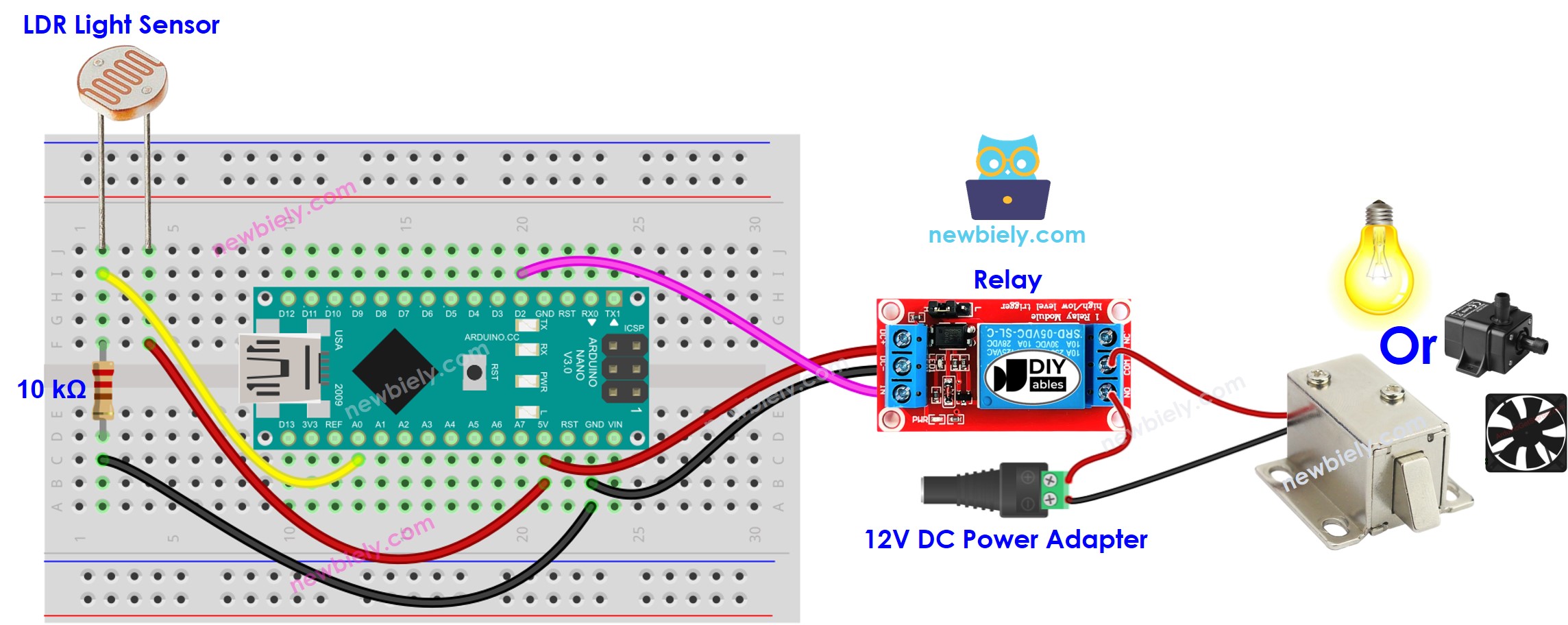 Arduino Nano Lichtsensor-Relais Glühlampe-Schaltplan