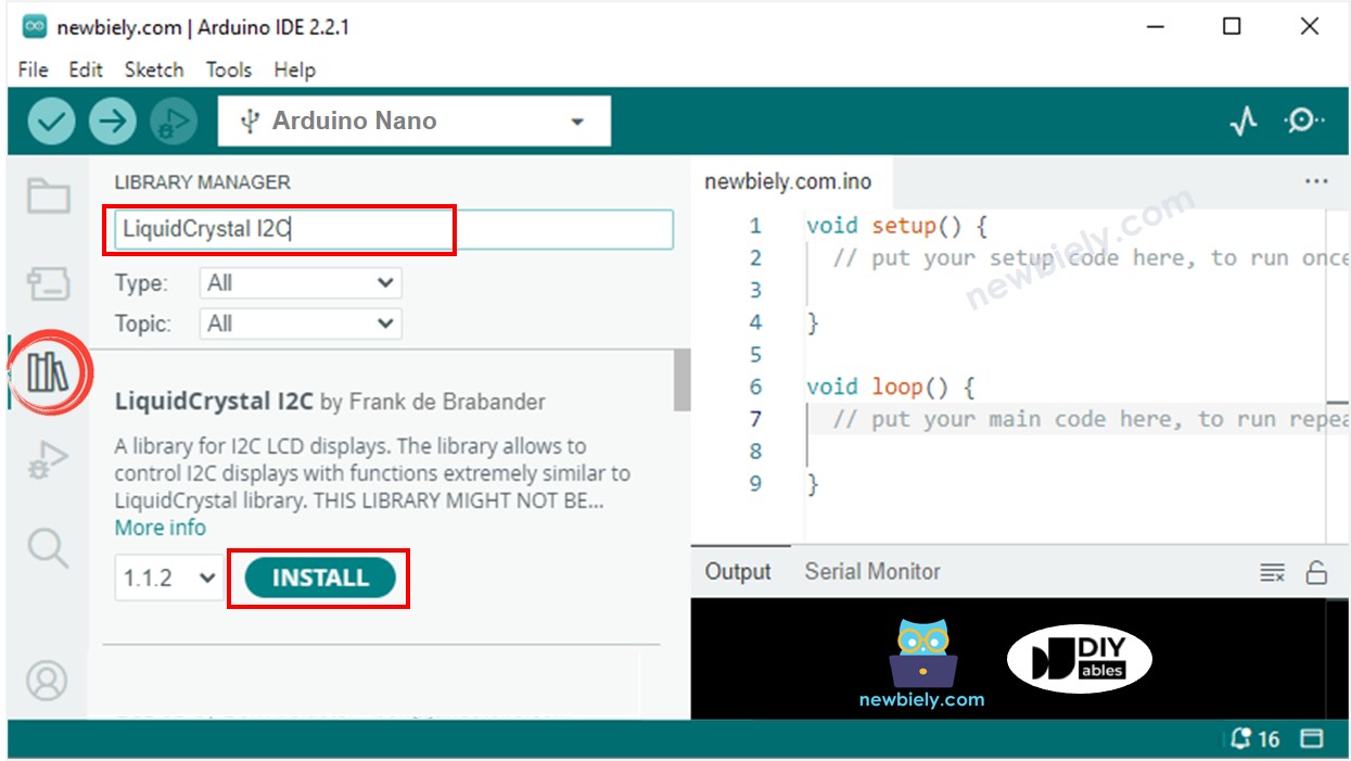 Arduino Nano LiquidCrystal I2C-Bibliothek