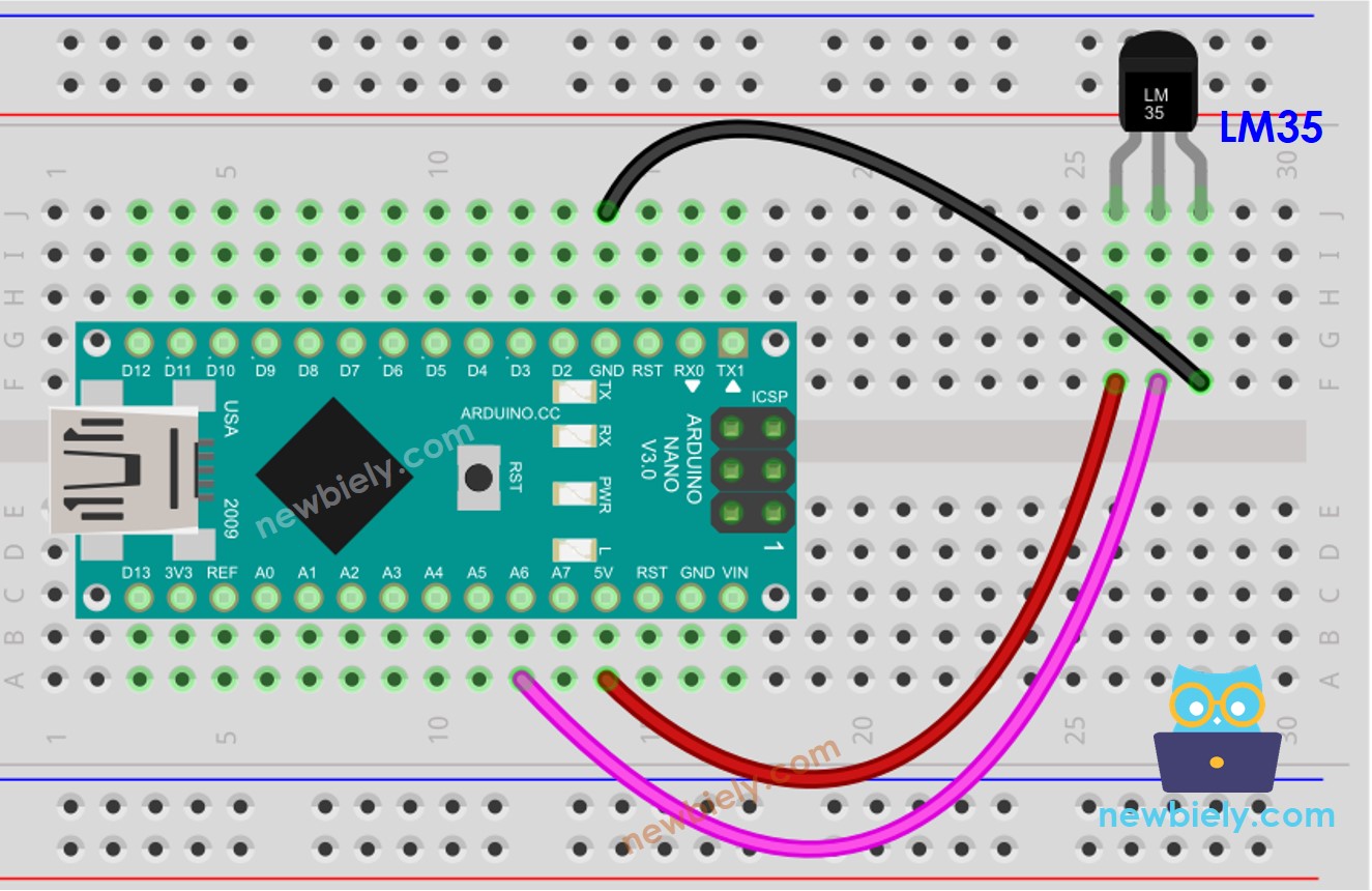Arduino Nano LM35-Temperatursensor-Verdrahtungsdiagramm